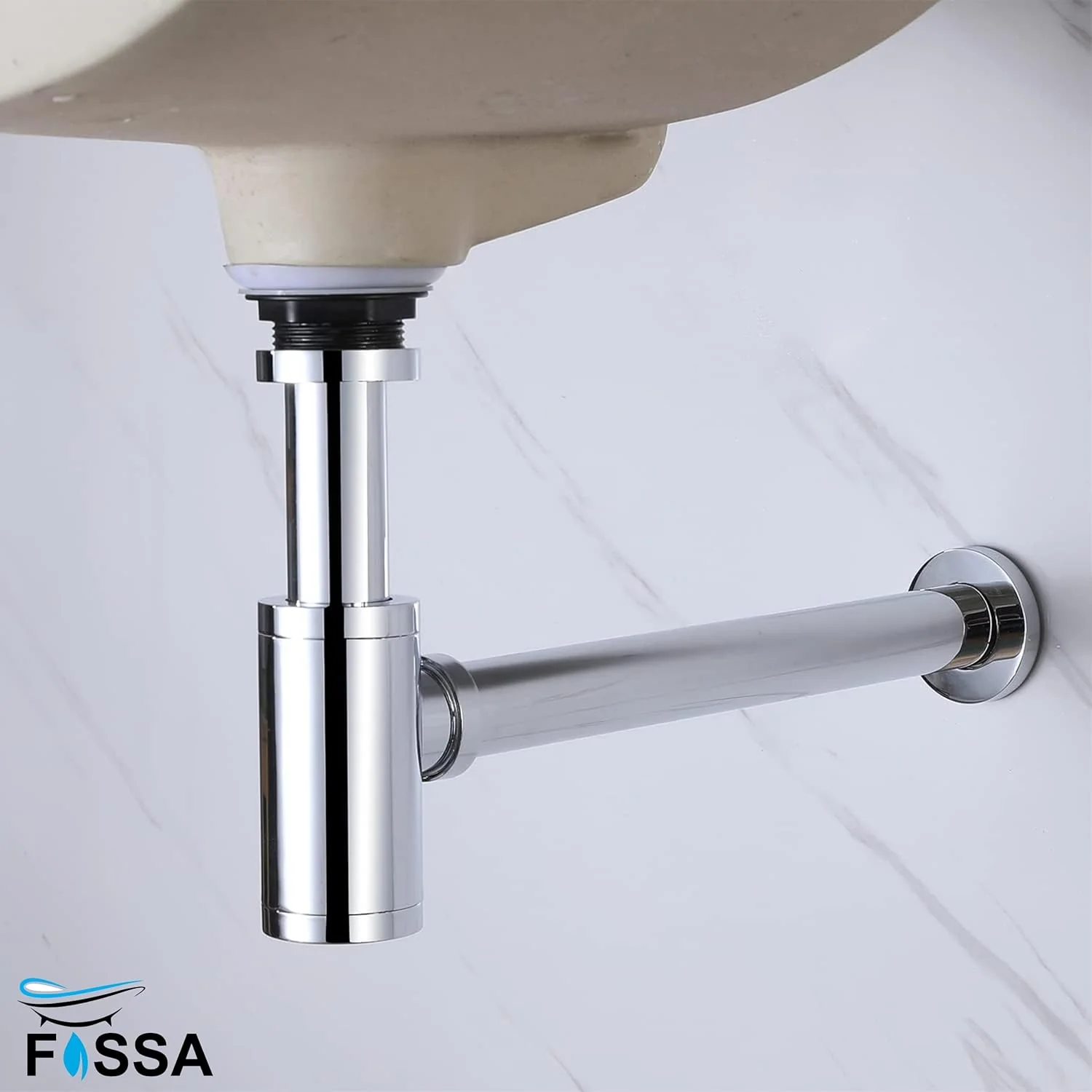 12 inch Stainless Steel Silver Bottle Trap with Flange - Image 3