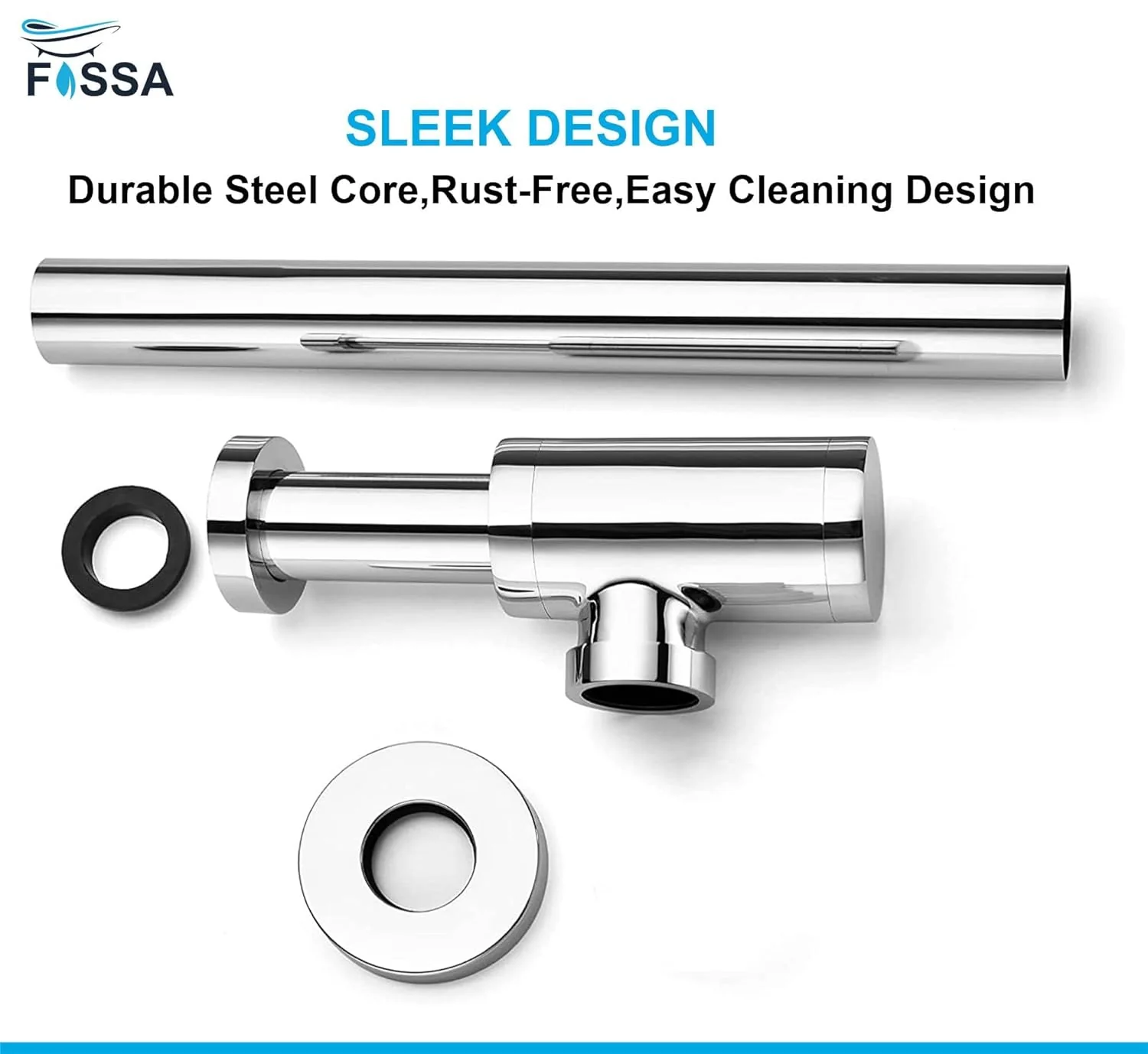 12 inch Stainless Steel Silver Bottle Trap with Flange - Image 4