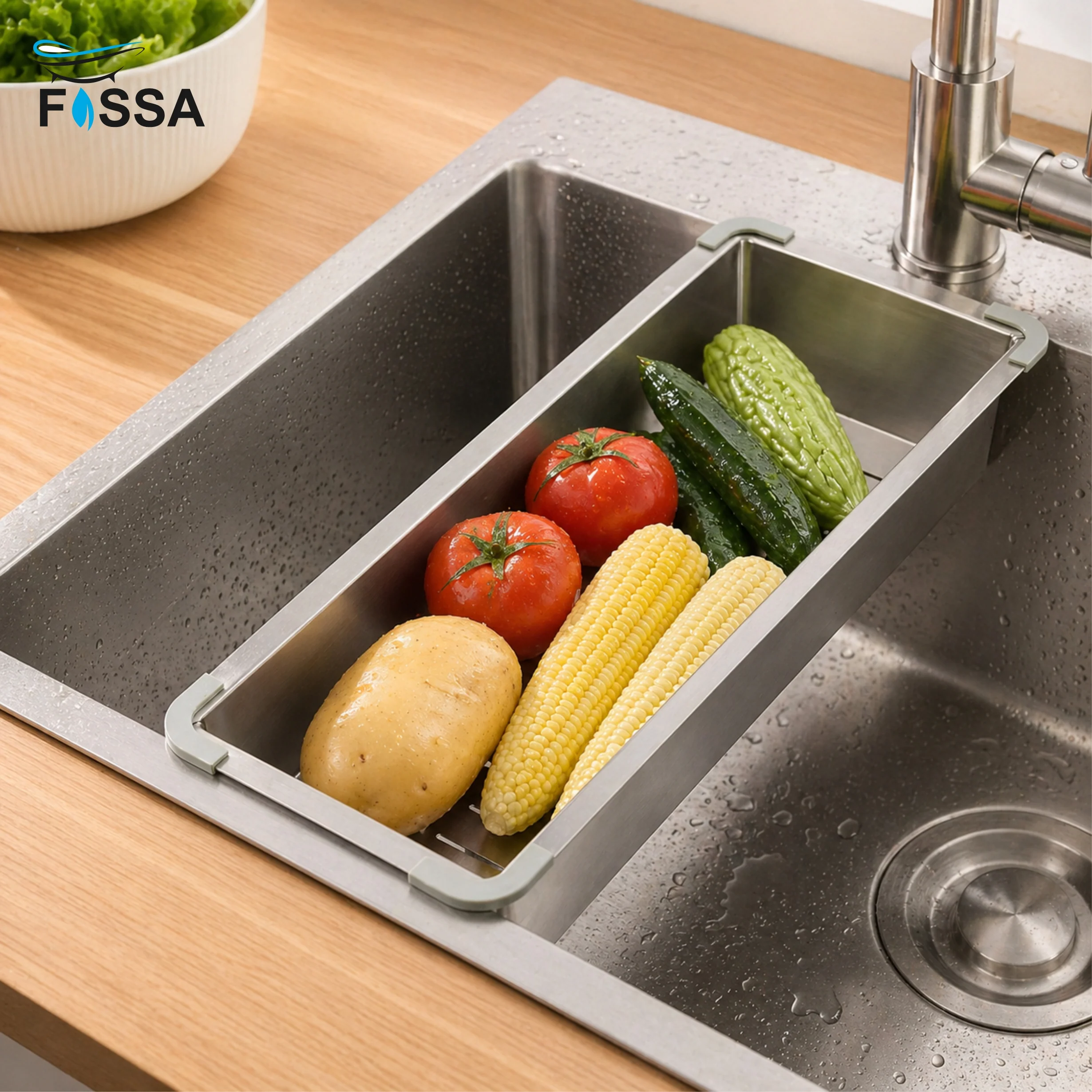 17"x4" 304 Stainless Steel Handmade Colander for Single & Double Bowl Kitchen Sink - Matte Silver - Image 3