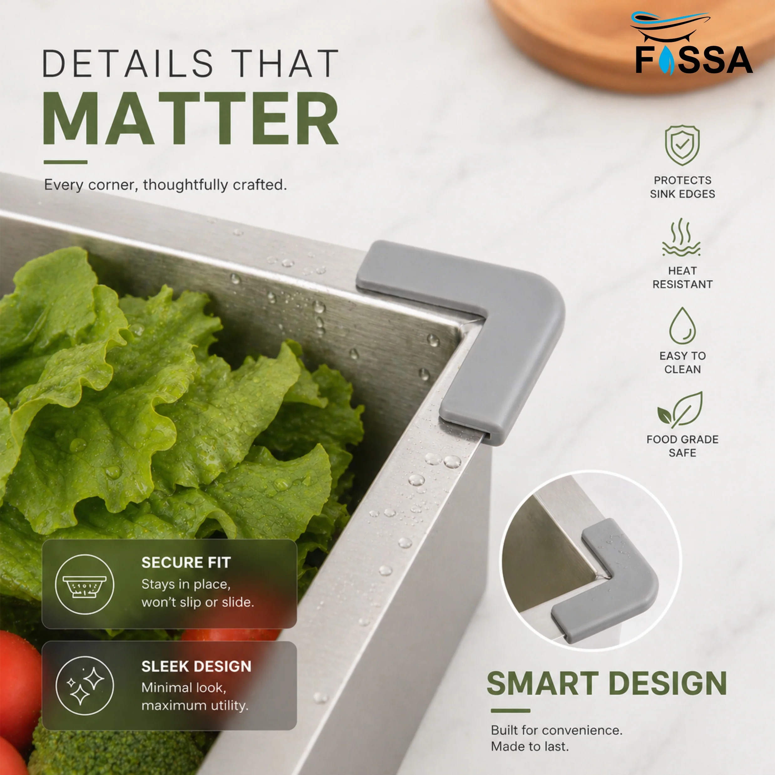 Fossa 19"x4" 304 Stainless Steel Handmade Colander for Single & Double Bowl Kitchen Sink - Matte Silver - Image 7