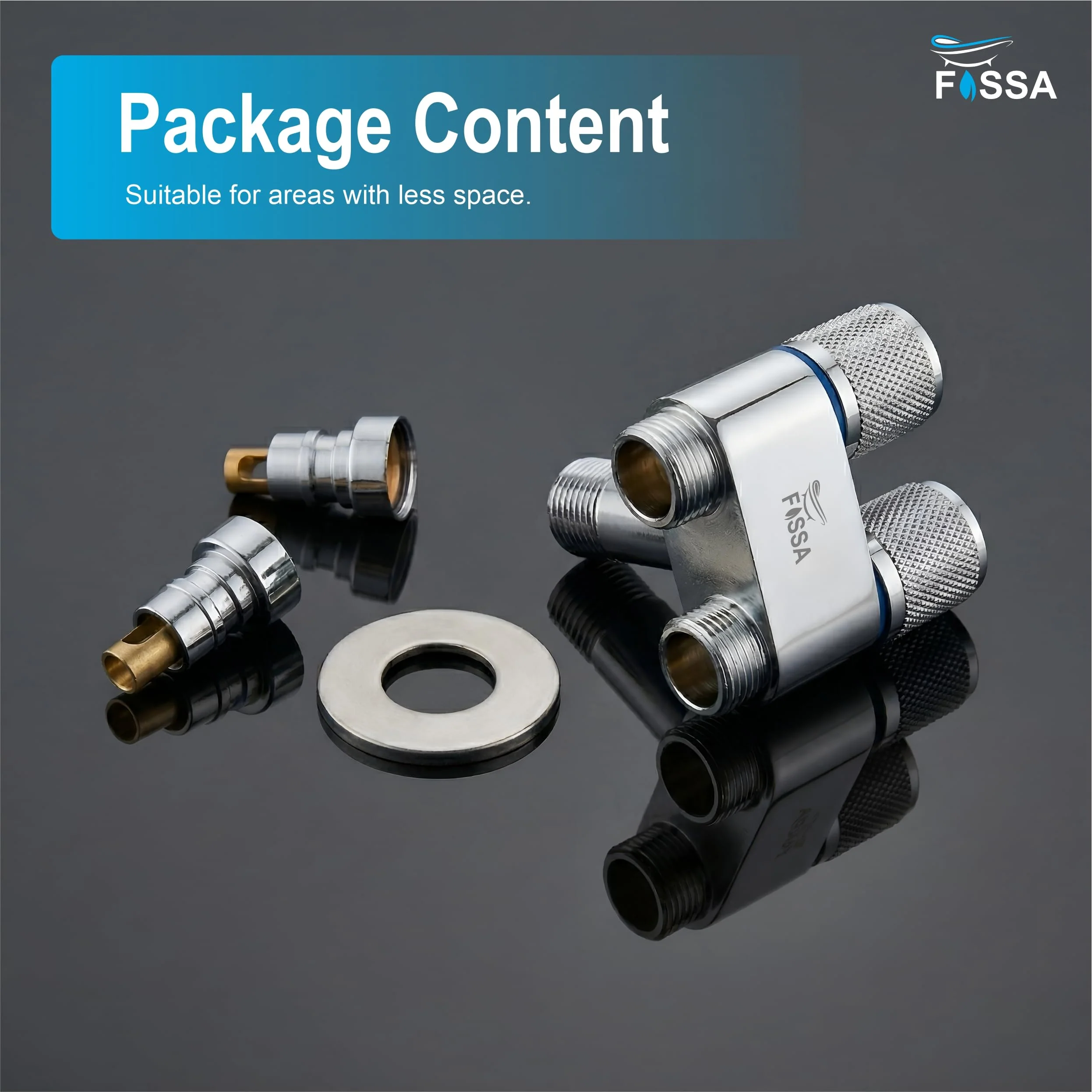 2 Way Galaxy Silver SS Washing Machine Angle Valve with Nozzle - Image 3