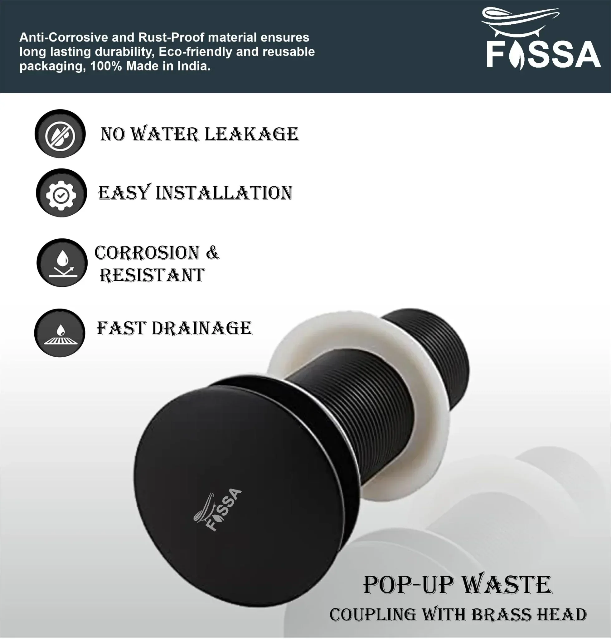 3 Inch Black Brass Pop Up Waste Coupling - Image 3