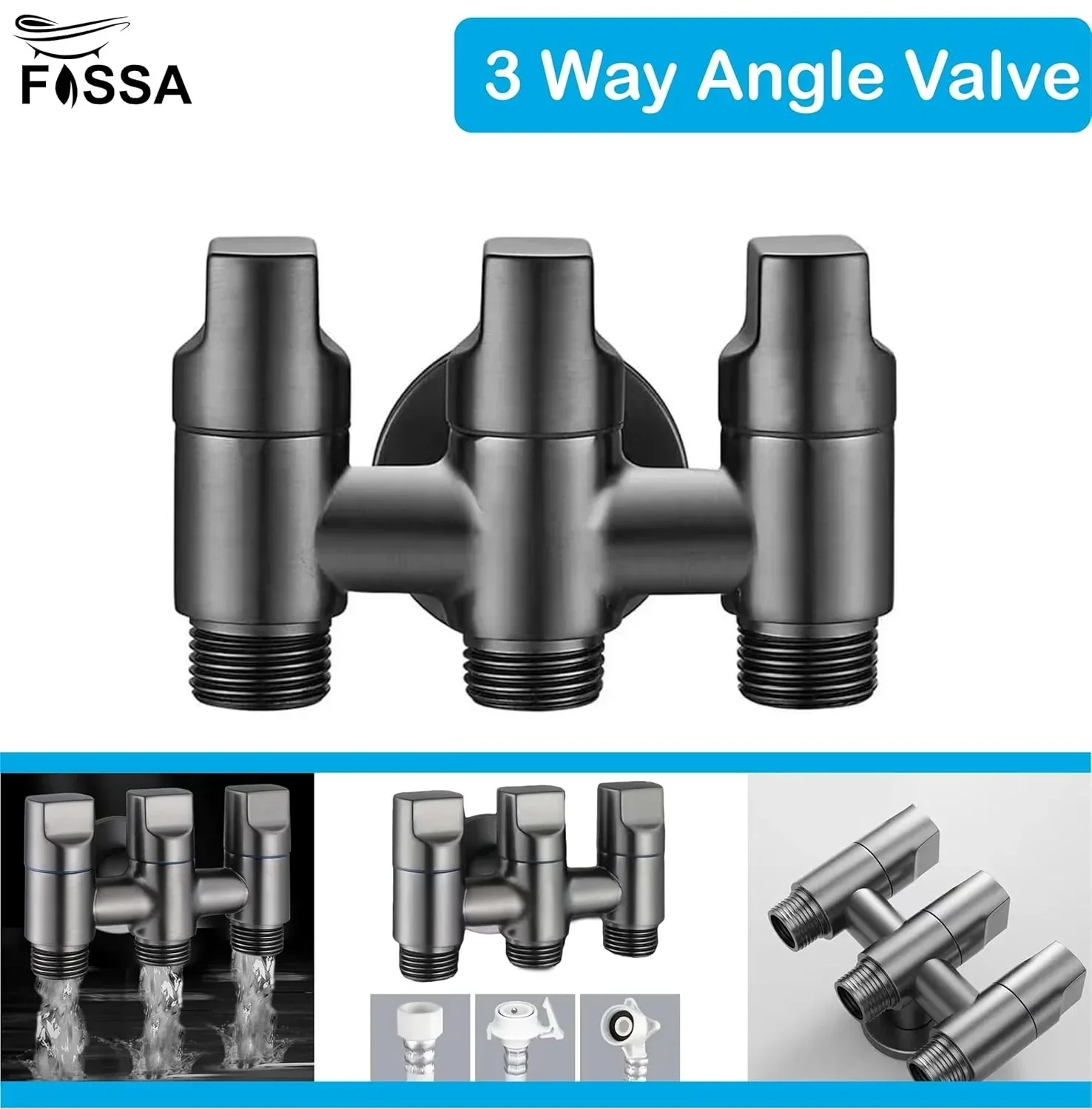 3 in 1 Outlet Laundry Faucet Black Stainless Steel Angle Valve - Image 6