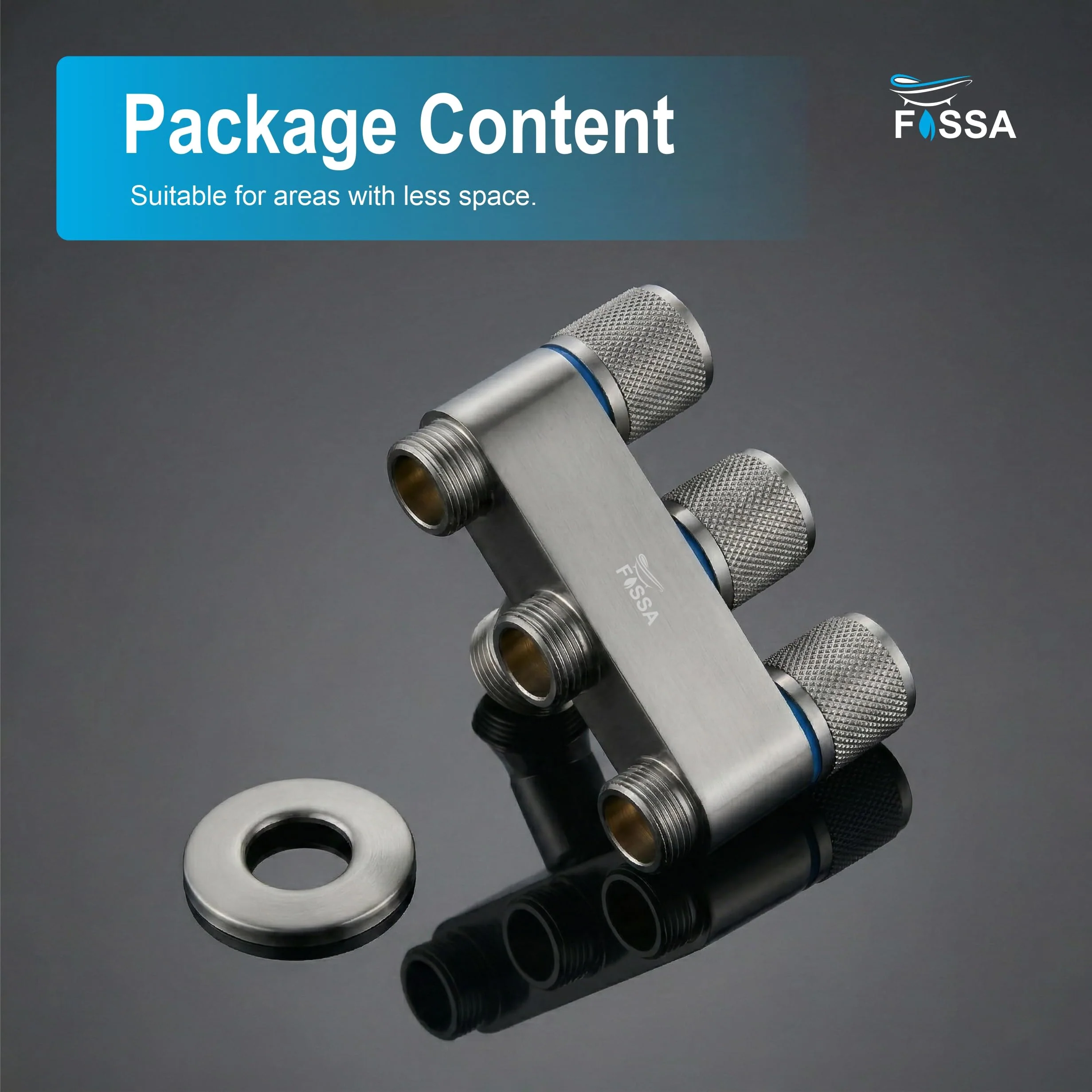 Galaxy 3  Way Grey  Stainless Steel Laundry Angle Valve Without Nozzle - Image 2