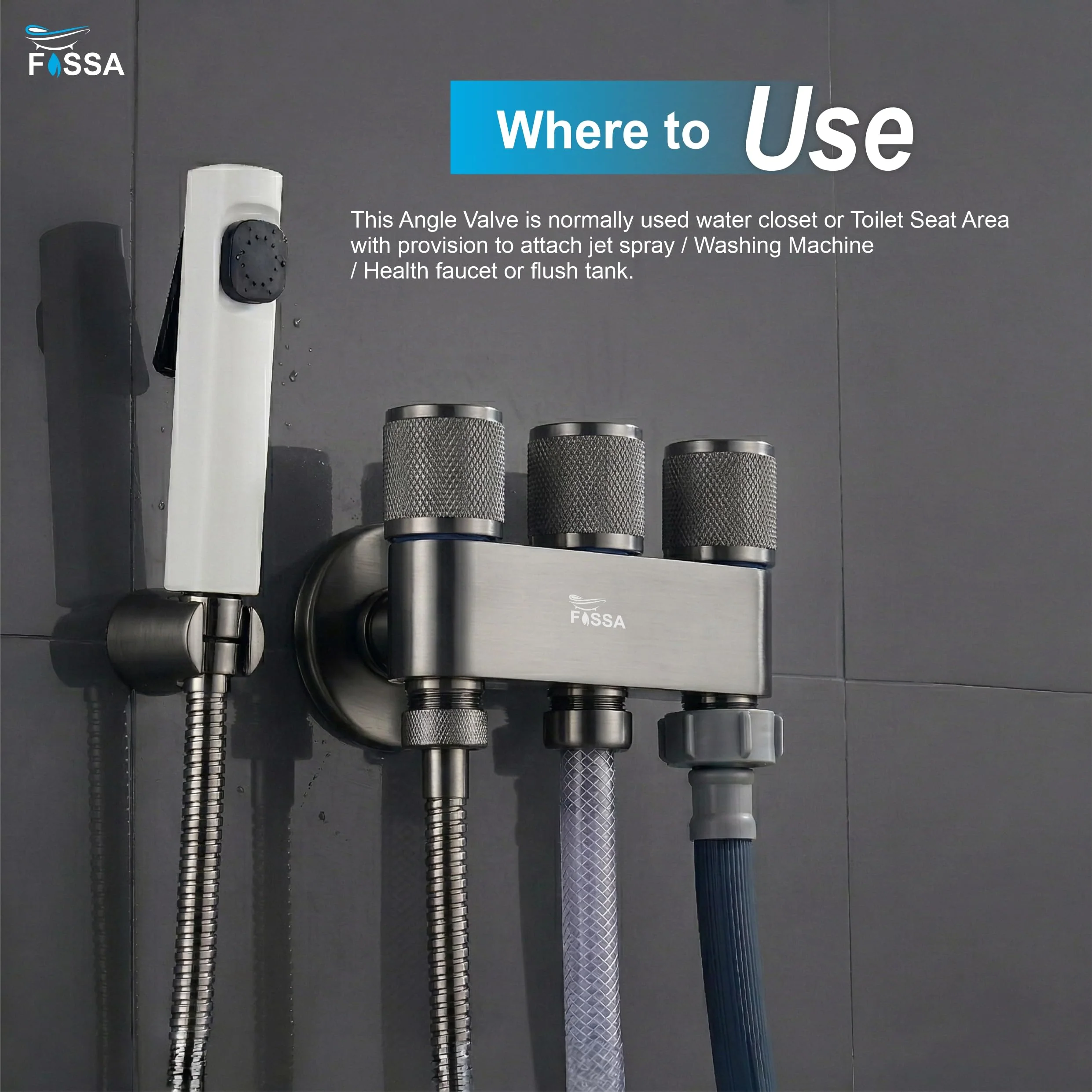 Galaxy 3  Way Grey  Stainless Steel Laundry Angle Valve Without Nozzle - Image 4