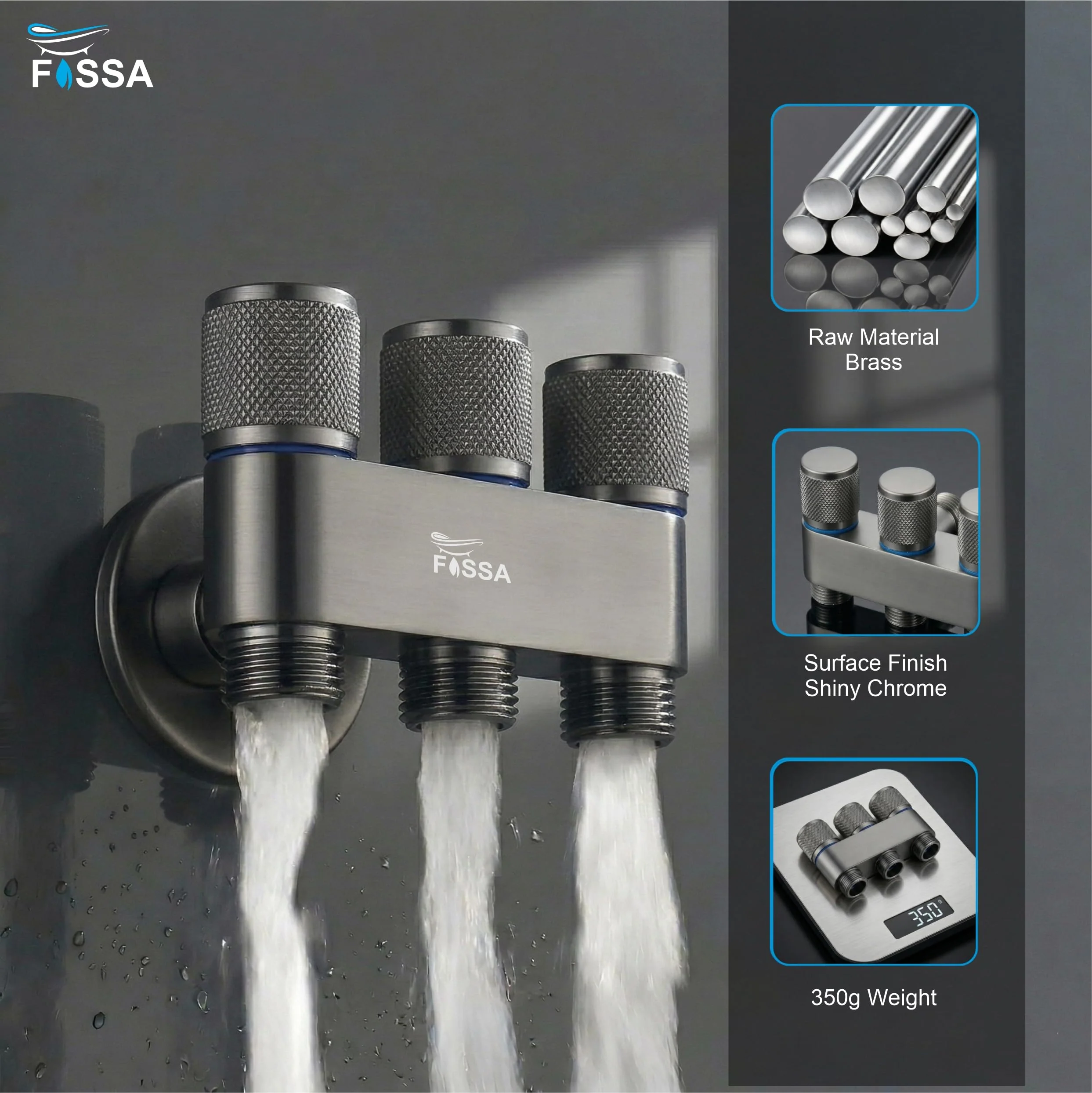 Galaxy 3  Way Grey  Stainless Steel Laundry Angle Valve Without Nozzle - Image 5