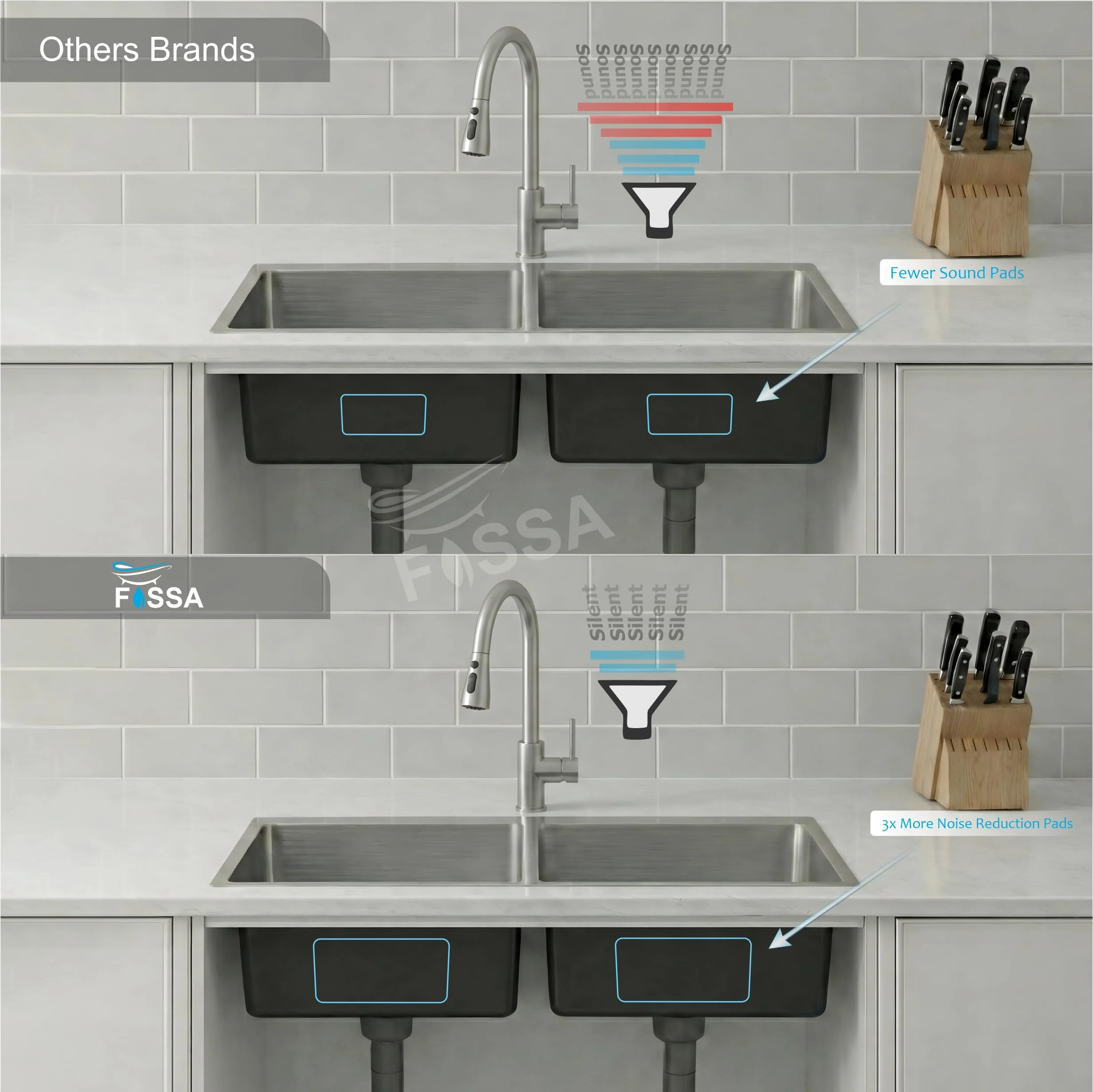 Aqua 304 Handmade  (42 x 20 x 09 ) Inch SS Double bowl Bowl Round Coupling Silver Kitchen Sink - Image 4