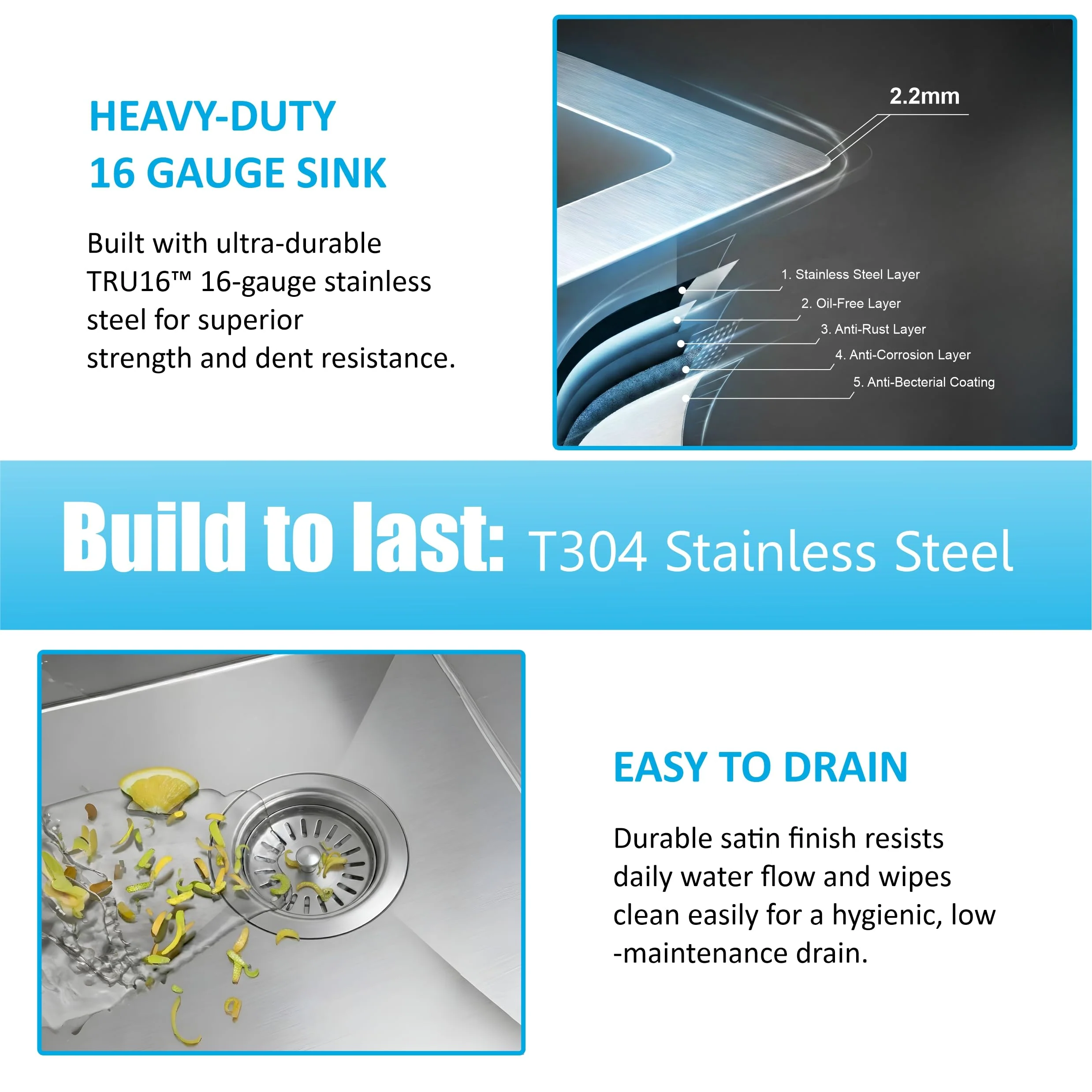 Aqua 304 Handmade  (42 x 20 x 09 ) Inch SS Double bowl Bowl Round Coupling Silver Kitchen Sink - Image 7