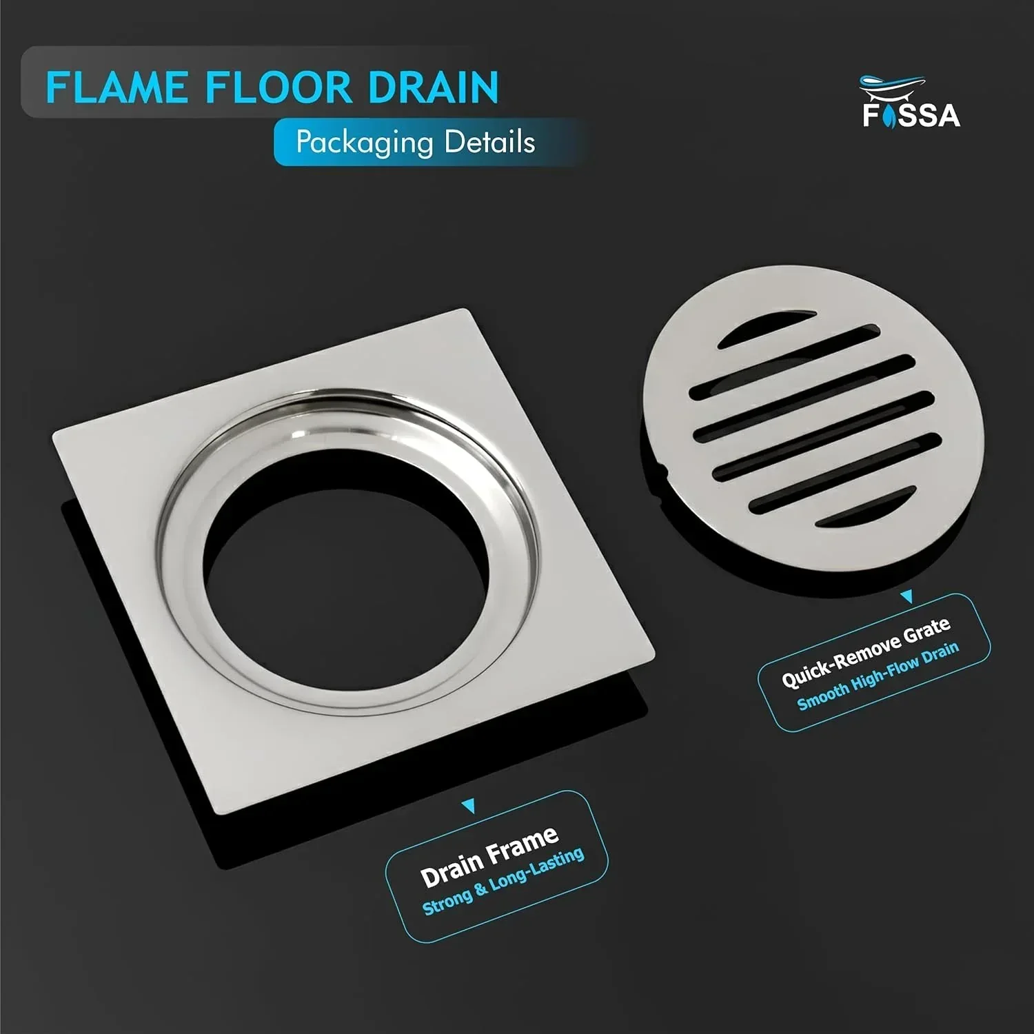 Flame Floor Drain (5 x 5 Inches) Premium Stainlees Steel - Image 5