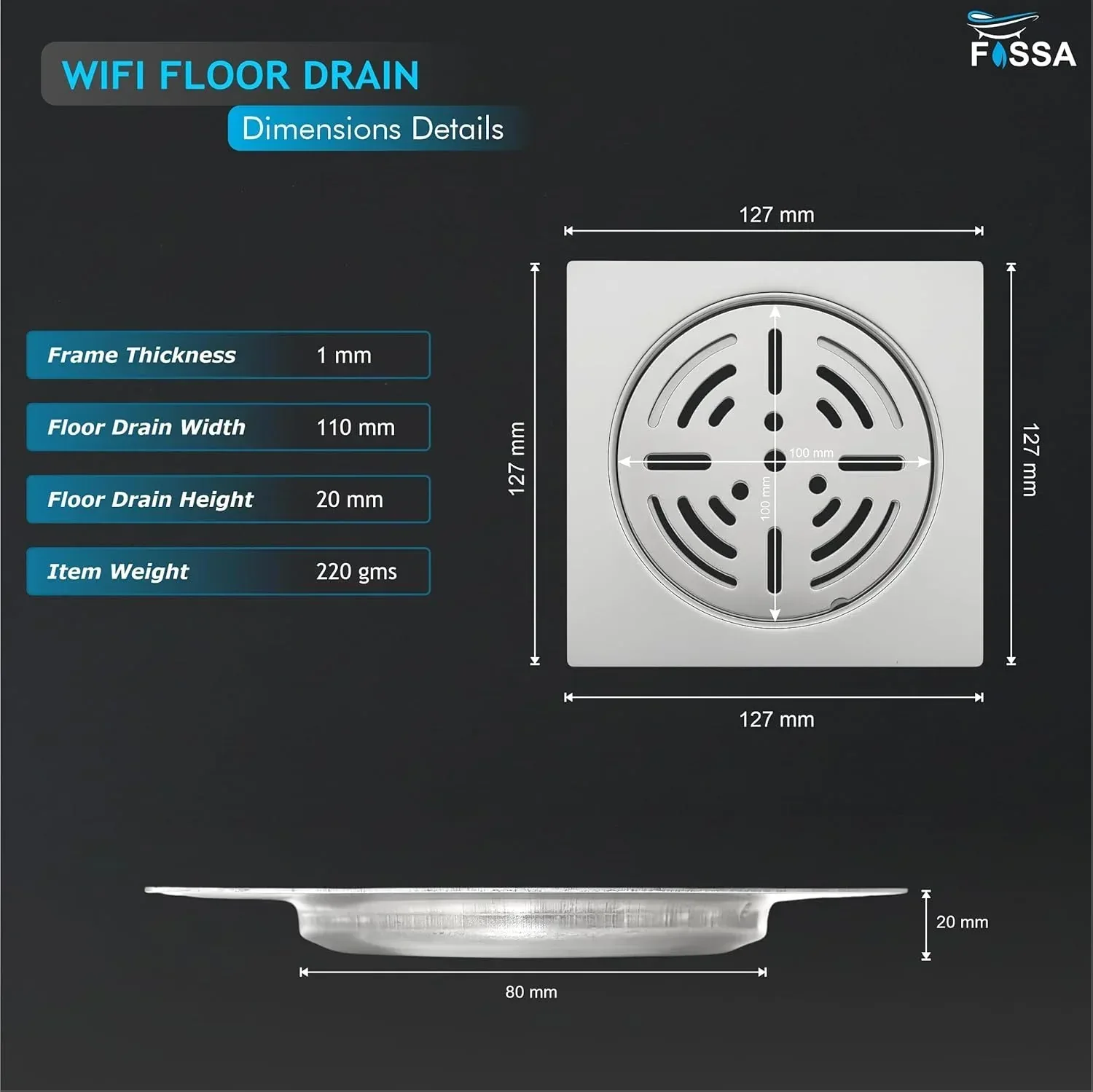 Wifi Floor Drain (5 x 5 Inches) Premium Stainlees Steel - Image 2