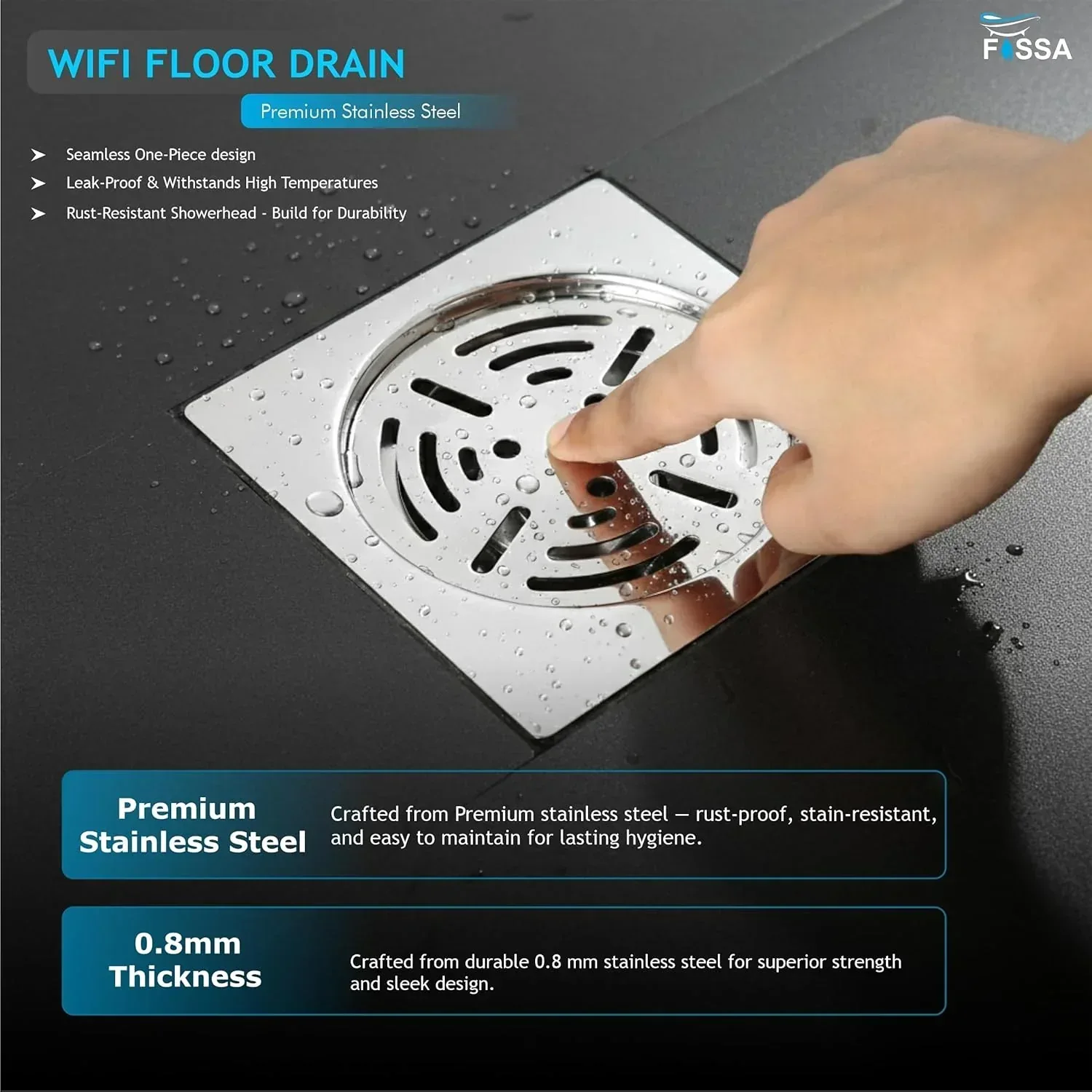 Wifi Floor Drain (5 x 5 Inches) Premium Stainlees Steel - Image 4