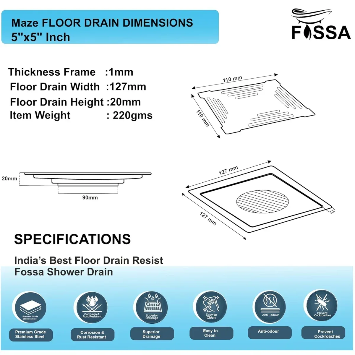 Maze Floor Drain (5 x 5 Inches) Premium Stainlees Steel - Image 2
