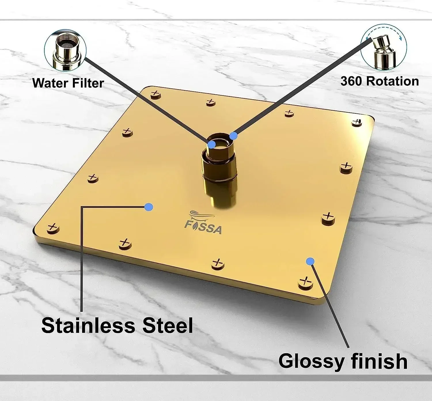 6 Inch Rainfall Overhead Shower Gold 304 Stainless Steel - Image 4