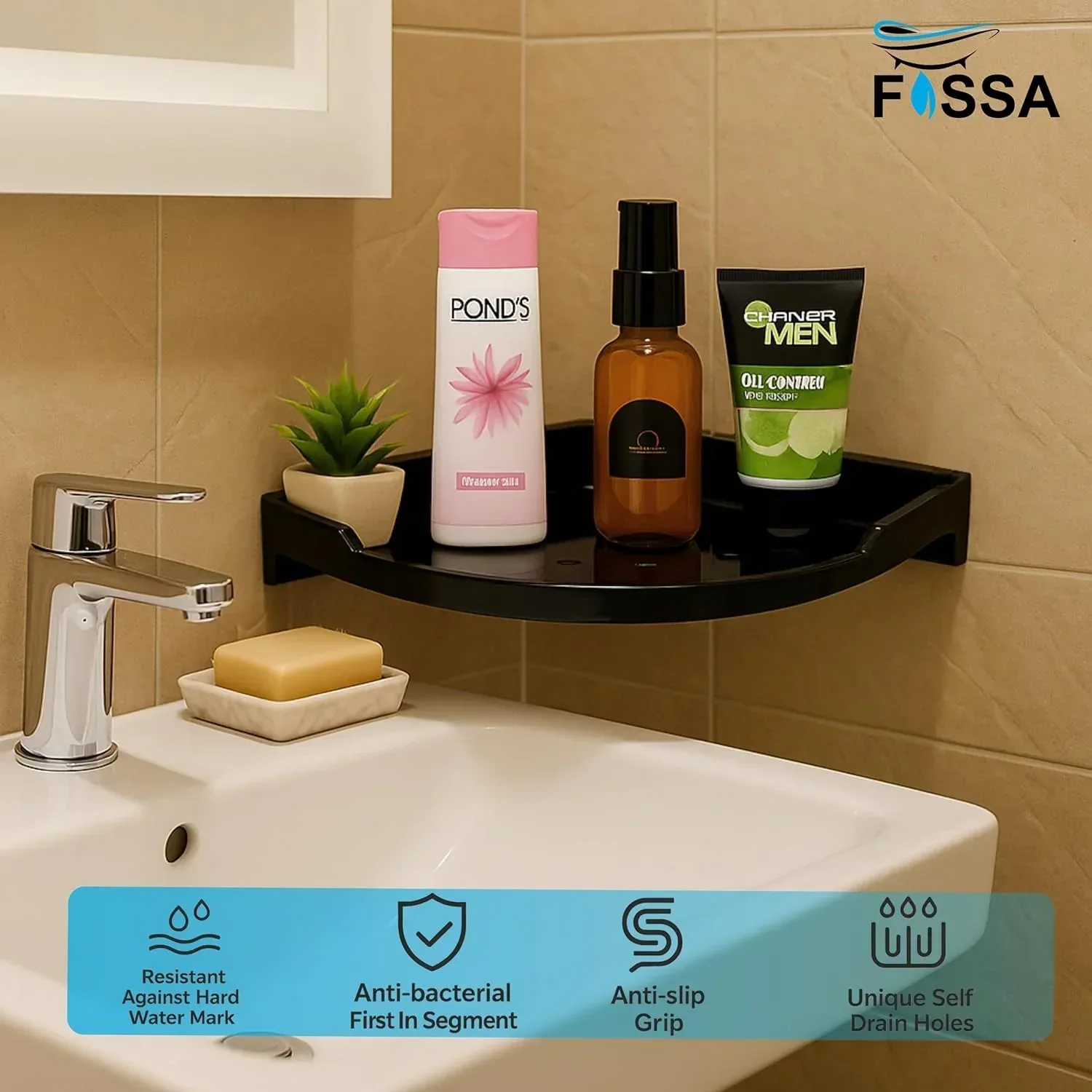 Black Corner Wall Shelf 12 inch  Unbreakable Abs Ceramic Finish (RB-134) - Image 3