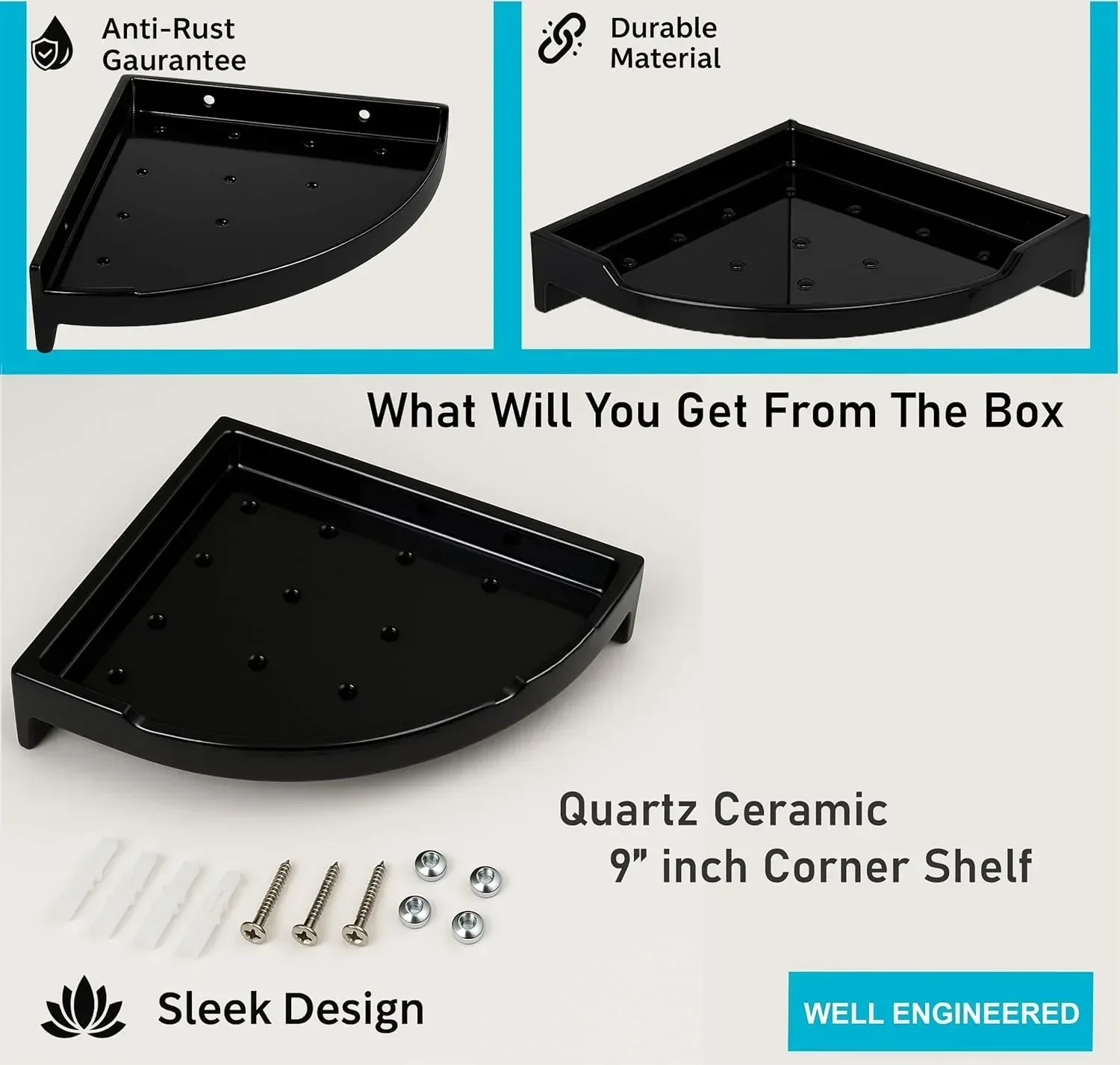 Black Corner Wall Shelf 12 inch  Unbreakable Abs Ceramic Finish (RB-134) - Image 4