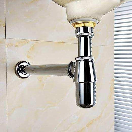 12 inch Brass Silver Bottle Trap with Flange - Image 6