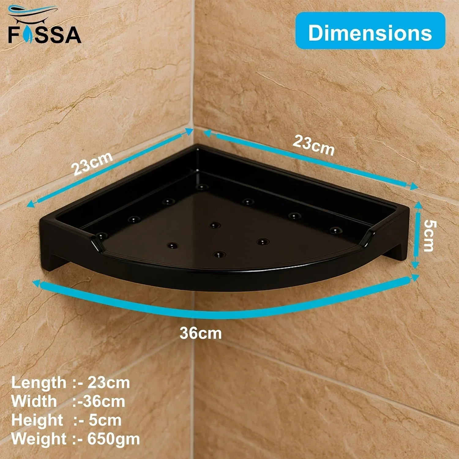 Black Corner Wall Shelf 12 inch  Unbreakable Abs Ceramic Finish (RB-134) - Image 2