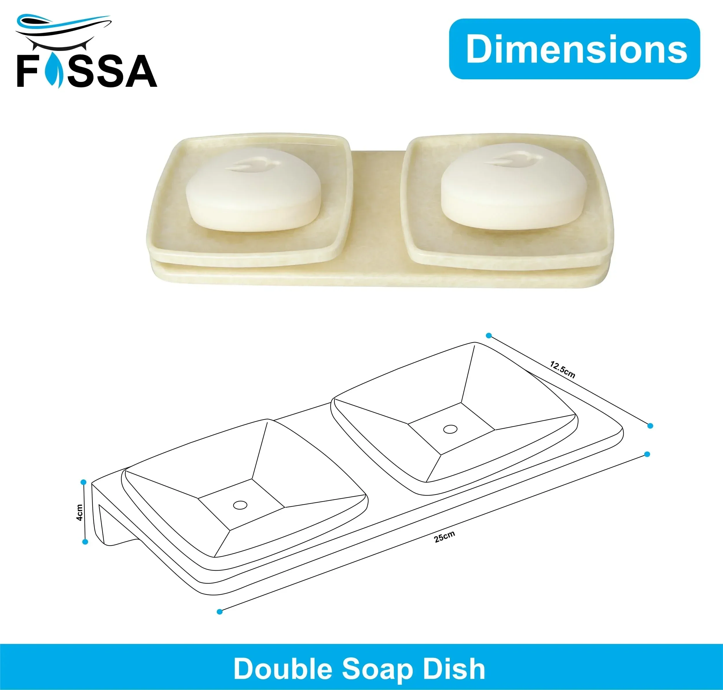 Ivory Double Soap Dish Unbreakable Abs Square Ceramic Finish (RM-116) - Image 2