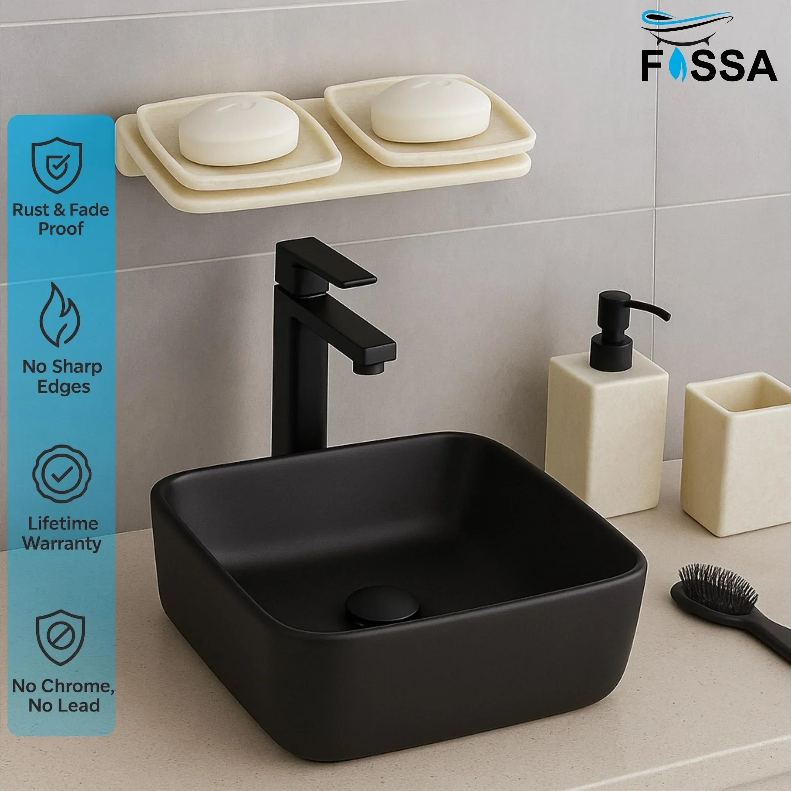 Ivory Double Soap Dish Unbreakable Abs Square Ceramic Finish (RM-116) - Image 3