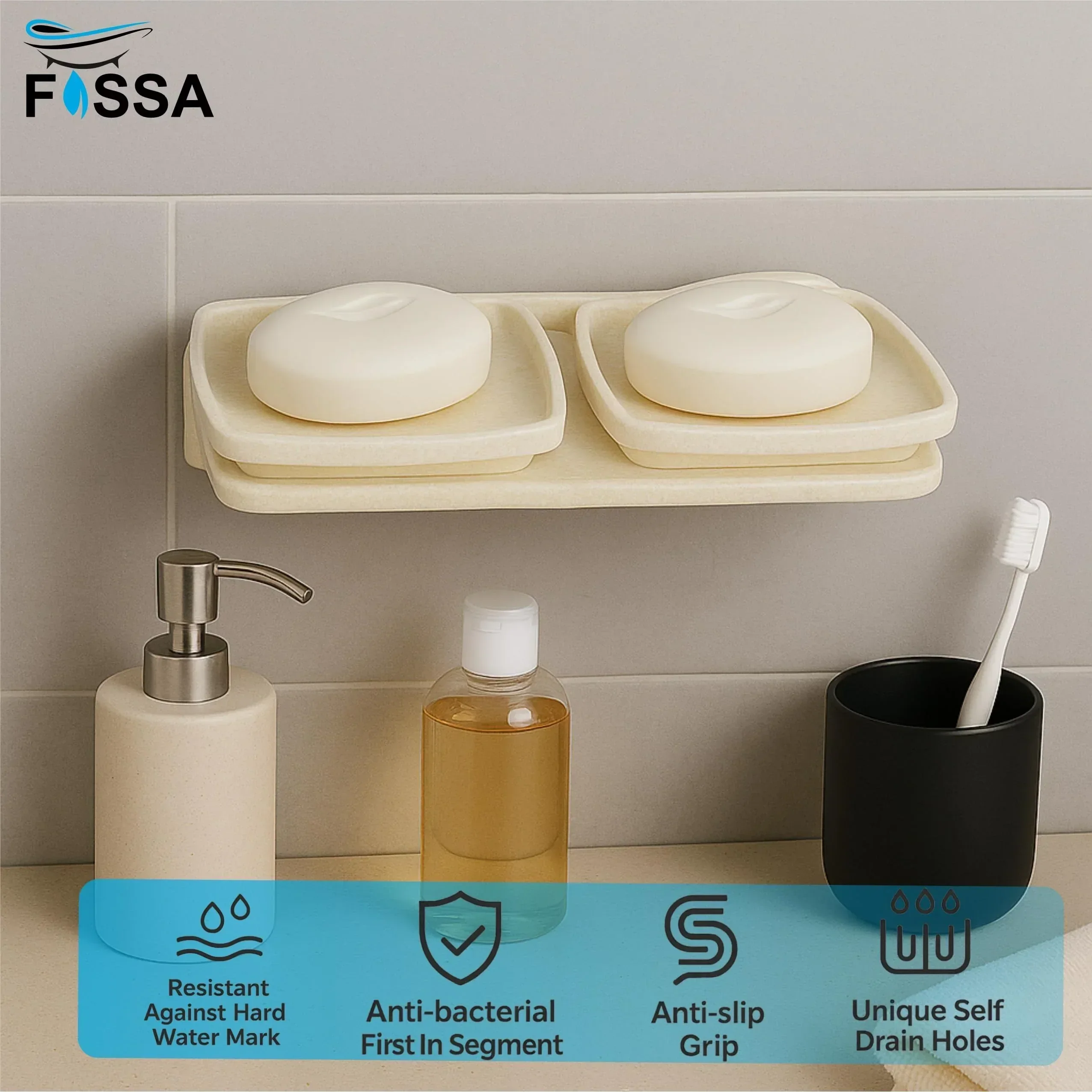 Ivory Double Soap Dish Unbreakable Abs Square Ceramic Finish (RM-116) - Image 4
