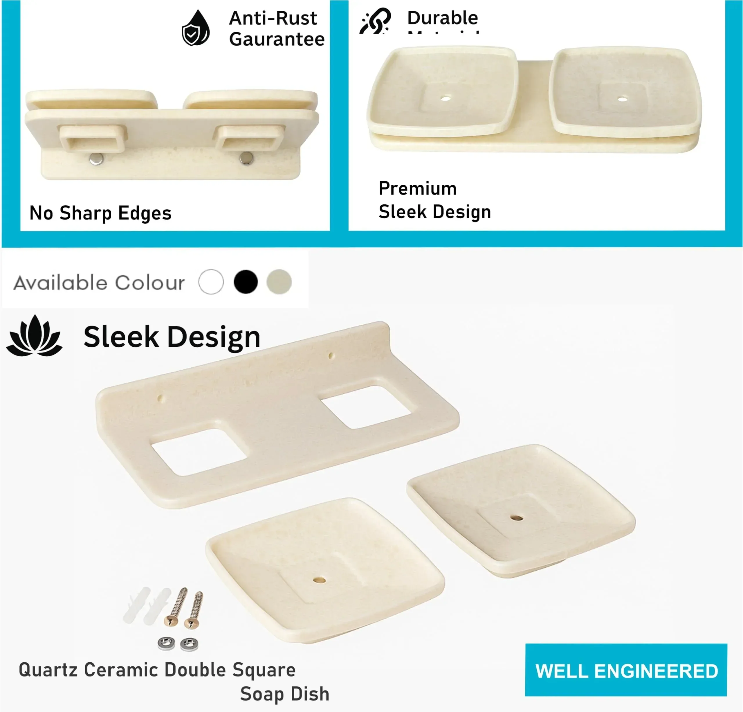 Ivory Double Soap Dish Unbreakable Abs Square Ceramic Finish (RM-116) - Image 5