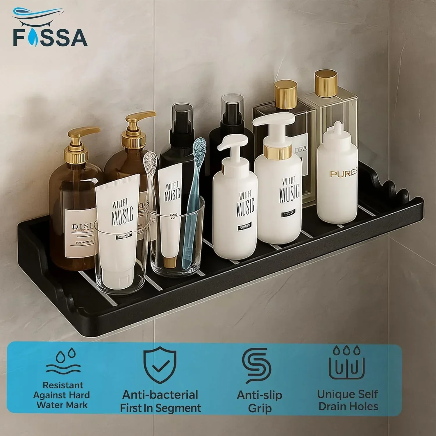 Classic Ceramic Wall Mounted Shelf Rack –  Black (Glossy Finish) (RB-129) - Image 3