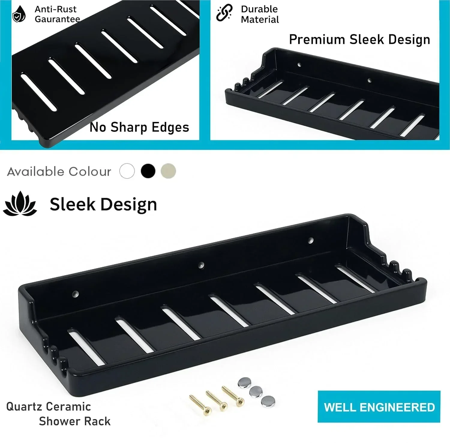 Classic Ceramic Wall Mounted Shelf Rack –  Black (Glossy Finish) (RB-129) - Image 4