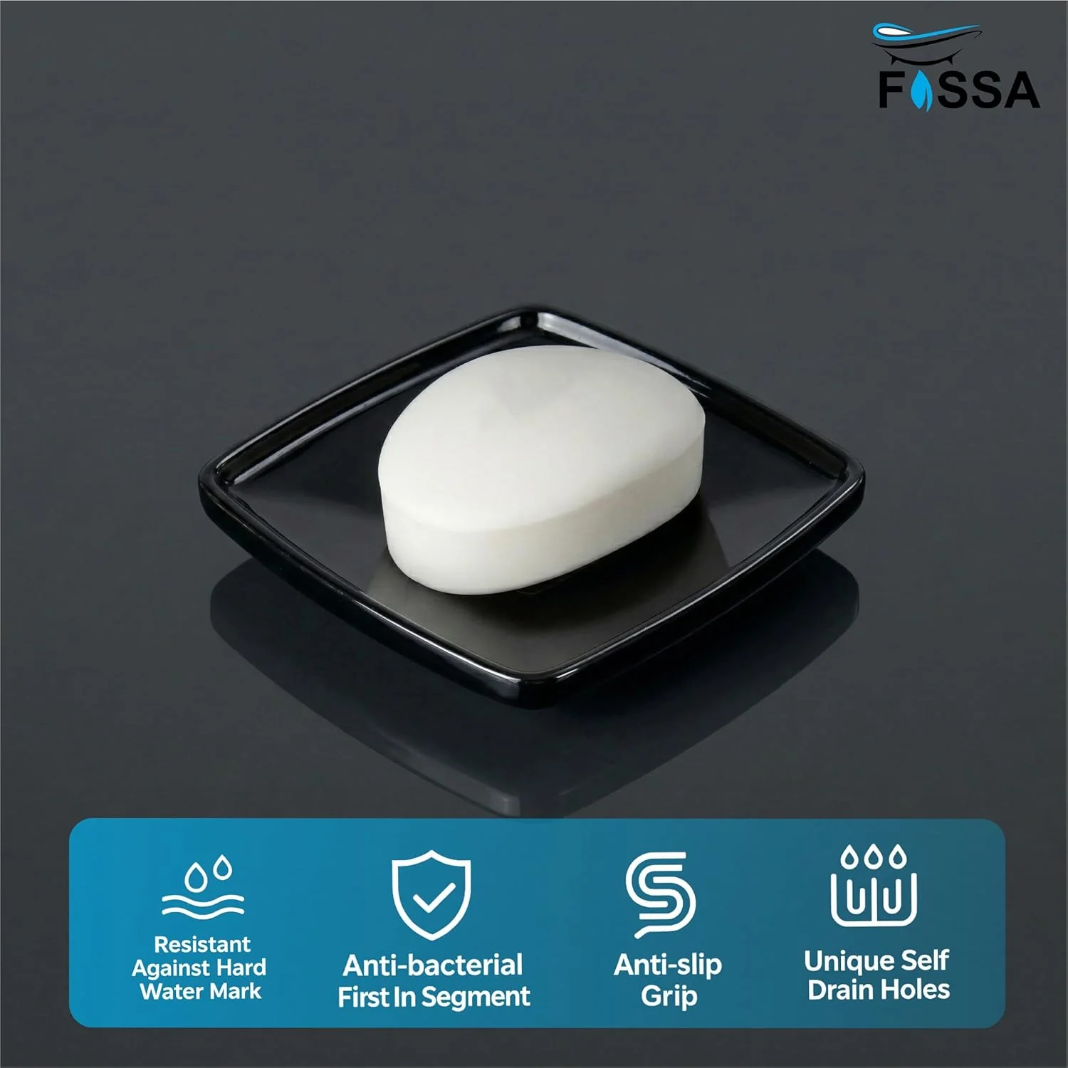 Ceramic Black Unbreakable Soap Dish Square Glossy Finish (RB-115) - Image 4