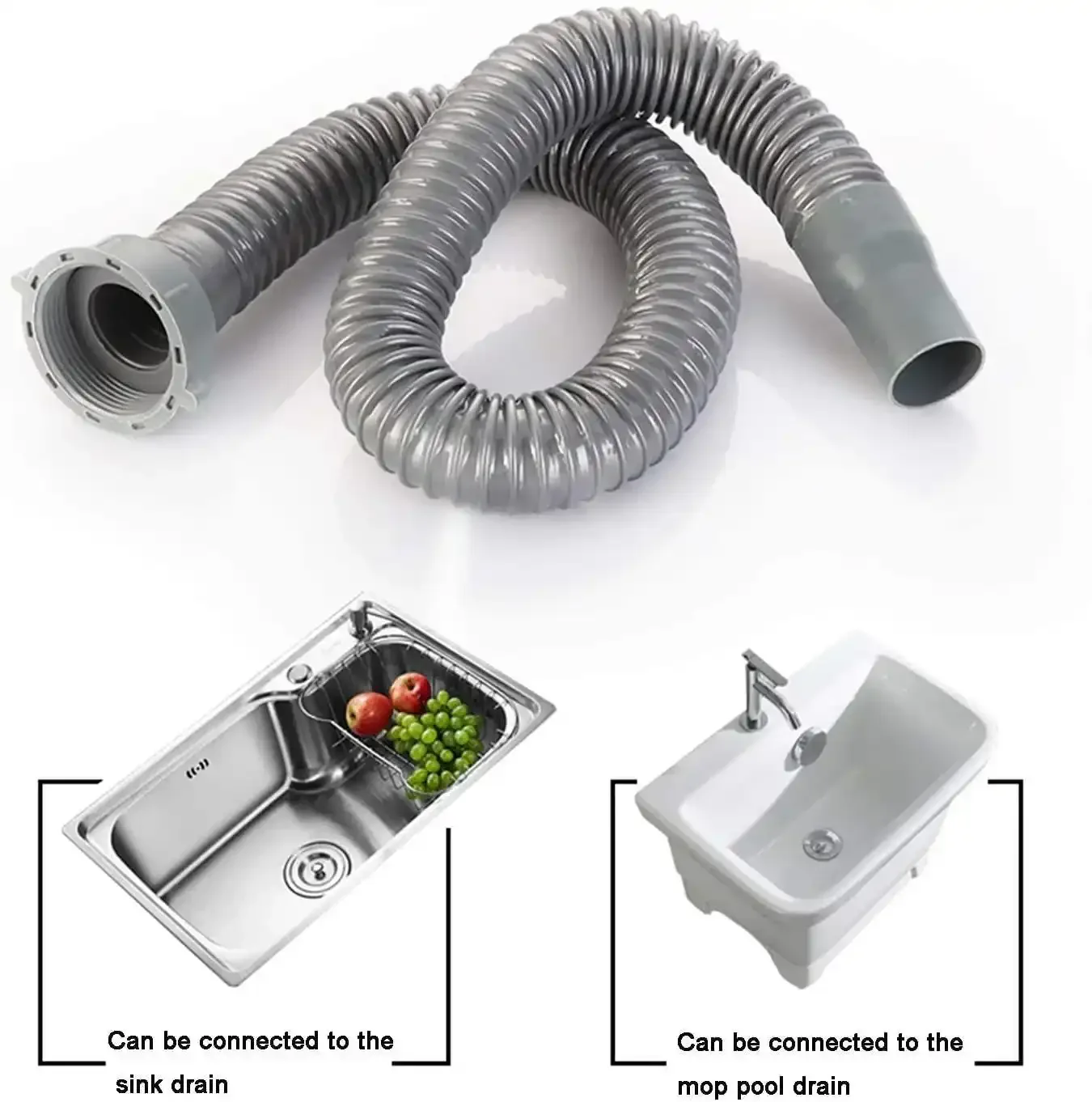 Kitchen Sink Flexible Waste Pipe Grey - Image 3