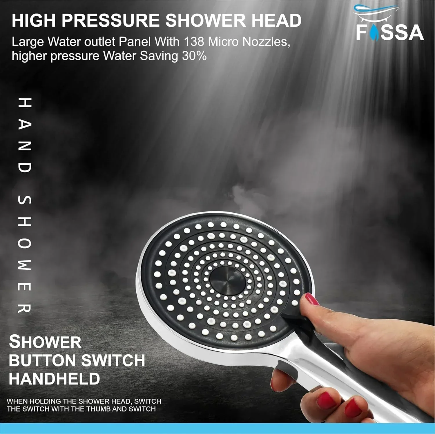 Gloria 2 Modes Chrome Finish Hand Shower With 1.5 Meter 304- Grade Stainless Steel Hose Pipe & Hook - Image 3