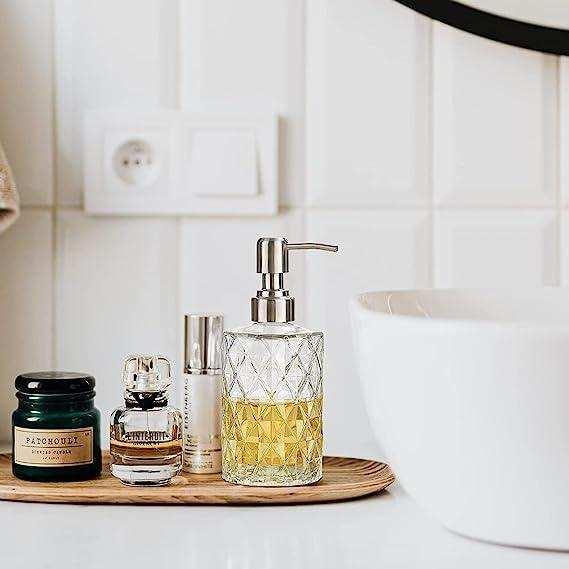 350ml Diamond White Glass Soap Dispenser with 304 Stainless Steel Pump - Image 3