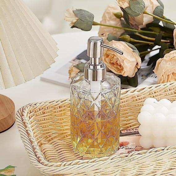350ml Diamond White Glass Soap Dispenser with 304 Stainless Steel Pump - Image 4