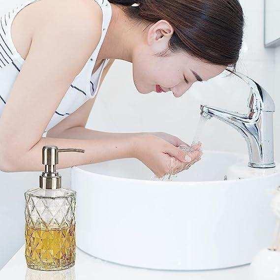 350ml Diamond White Glass Soap Dispenser with 304 Stainless Steel Pump - Image 5