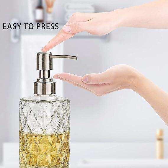 350ml Diamond White Glass Soap Dispenser with 304 Stainless Steel Pump - Image 6