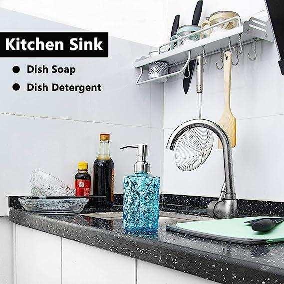 350ml Diamond White Glass Soap Dispenser Blue - Image 4