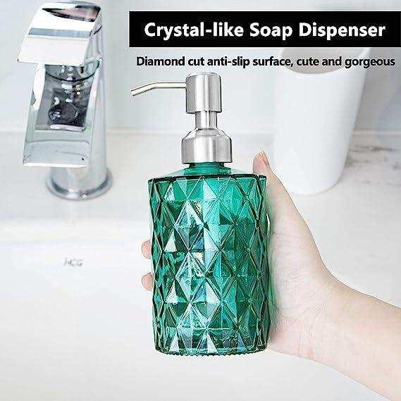 350ml Diamond White Glass Soap Dispenser Green - Image 3
