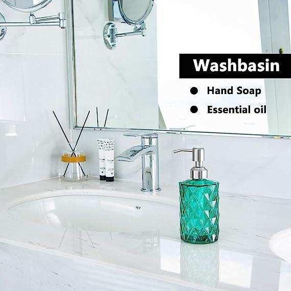 350ml Diamond White Glass Soap Dispenser Green - Image 5