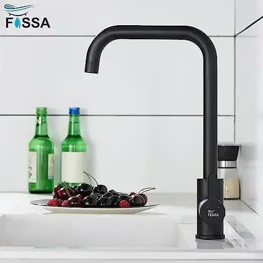 Single-Flow L Bend 360° Hot & Cold Brass Stainless Steel Kitchen Mixer Faucet Black - Image 3