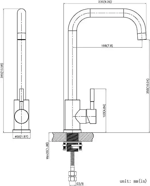 Single-Flow L Bend 360° Hot & Cold Brass Stainless Steel Kitchen Mixer Faucet Black - Image 4