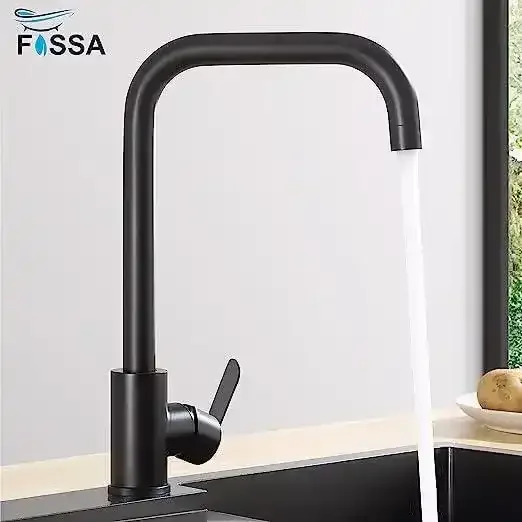 Single-Flow L Bend 360° Hot & Cold Brass Stainless Steel Kitchen Mixer Faucet Black - Image 5