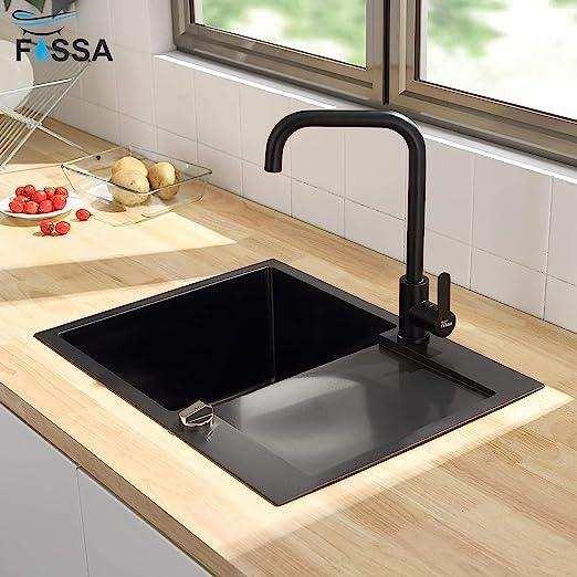 Single-Flow L Bend 360° Hot & Cold Brass Stainless Steel Kitchen Mixer Faucet Black - Image 6