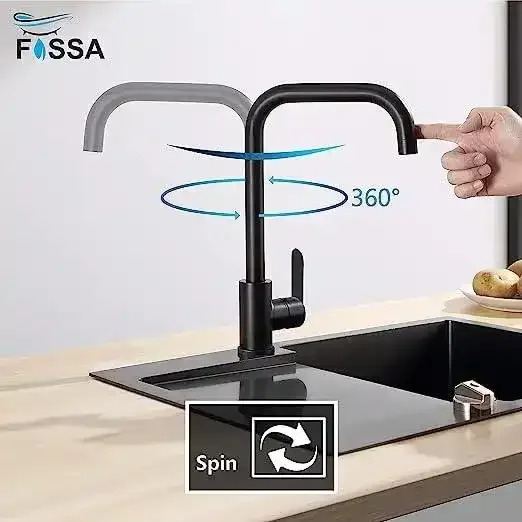 Single-Flow L Bend 360° Hot & Cold Brass Stainless Steel Kitchen Mixer Faucet Black - Image 7