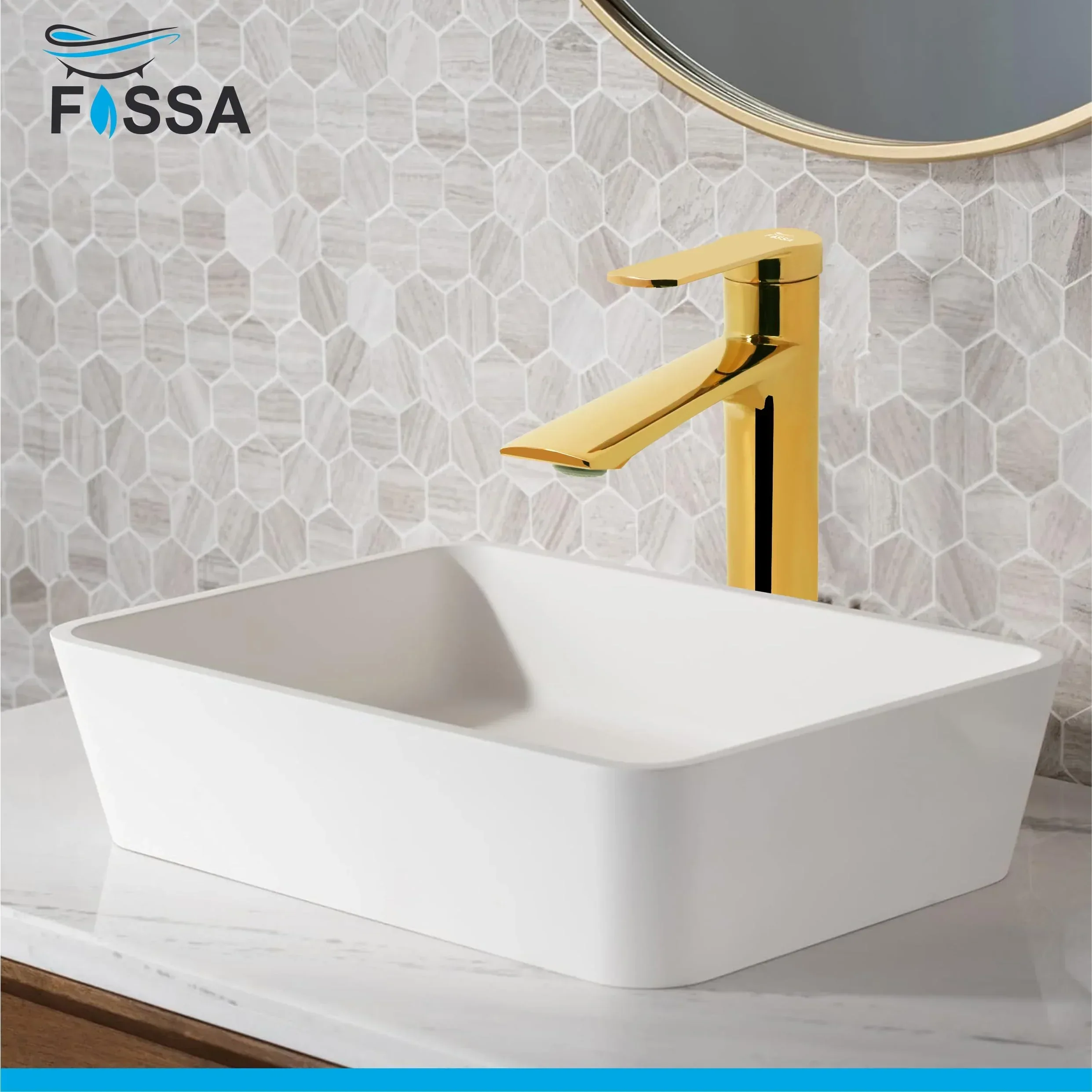 Olive Extended Body Brass Wash Basin Mixer Tap (Gold) - Image 4