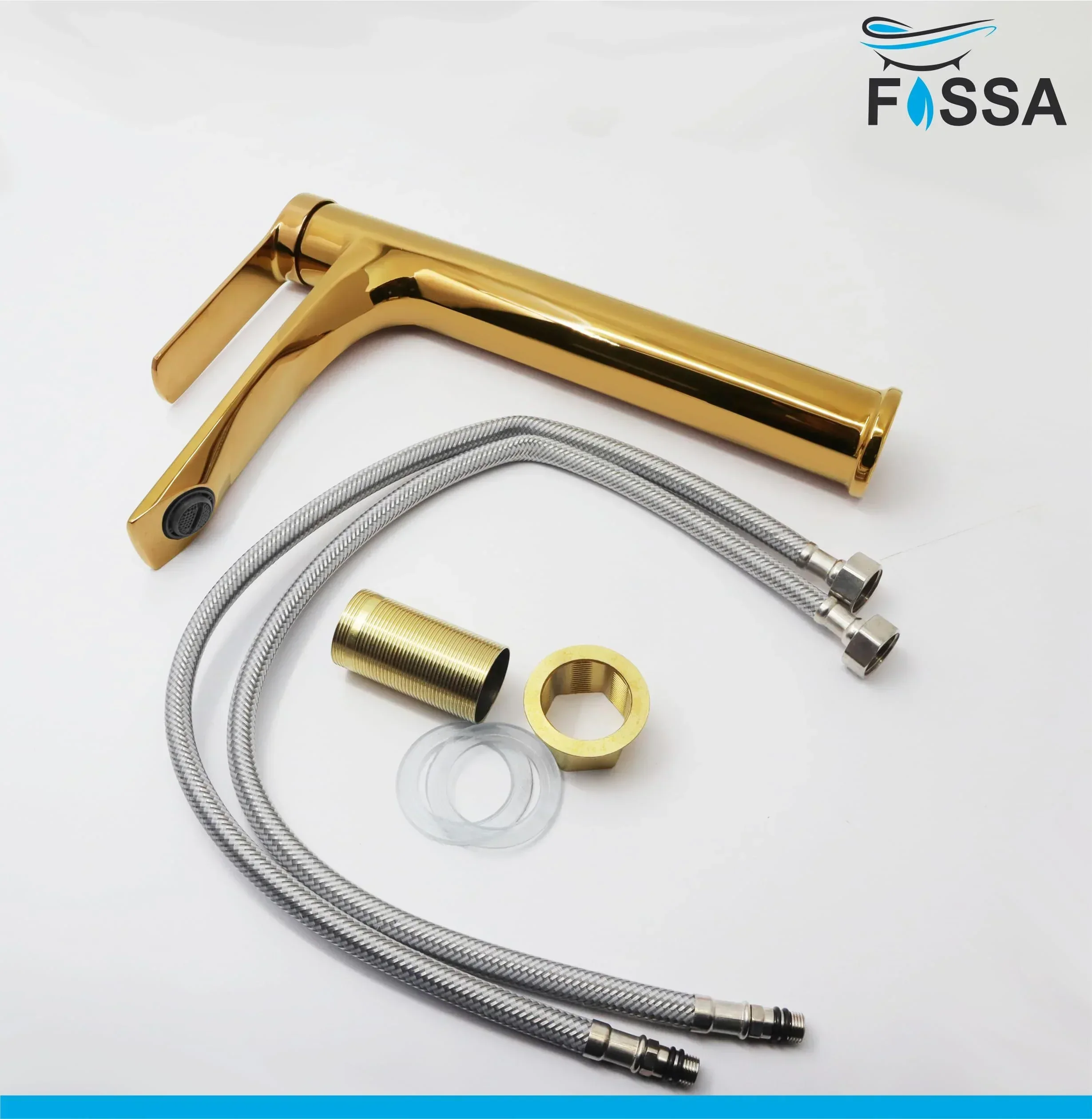 Olive Extended Body Brass Wash Basin Mixer Tap (Gold) - Image 5