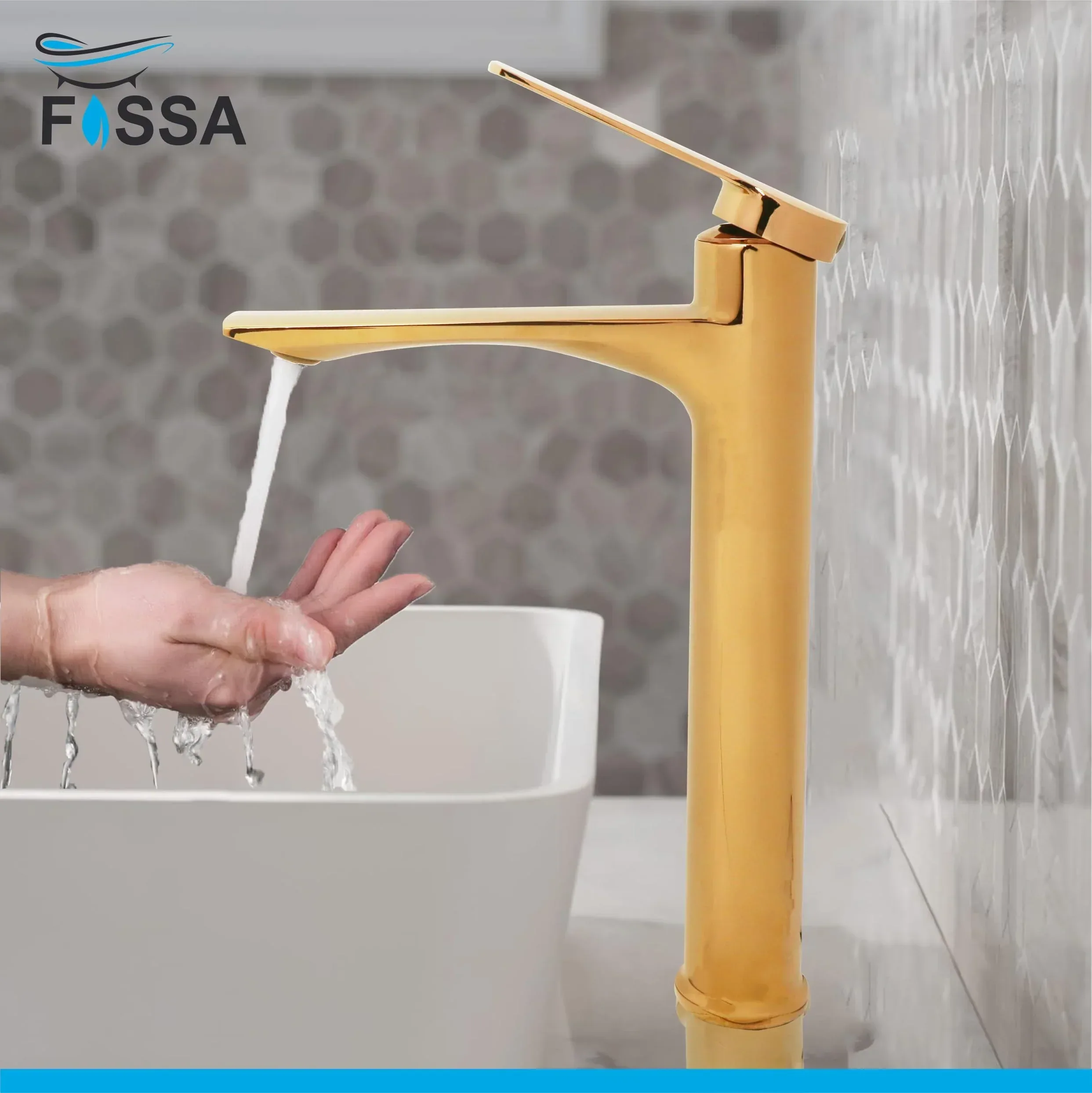 Olive Extended Body Brass Wash Basin Mixer Tap (Gold) - Image 6