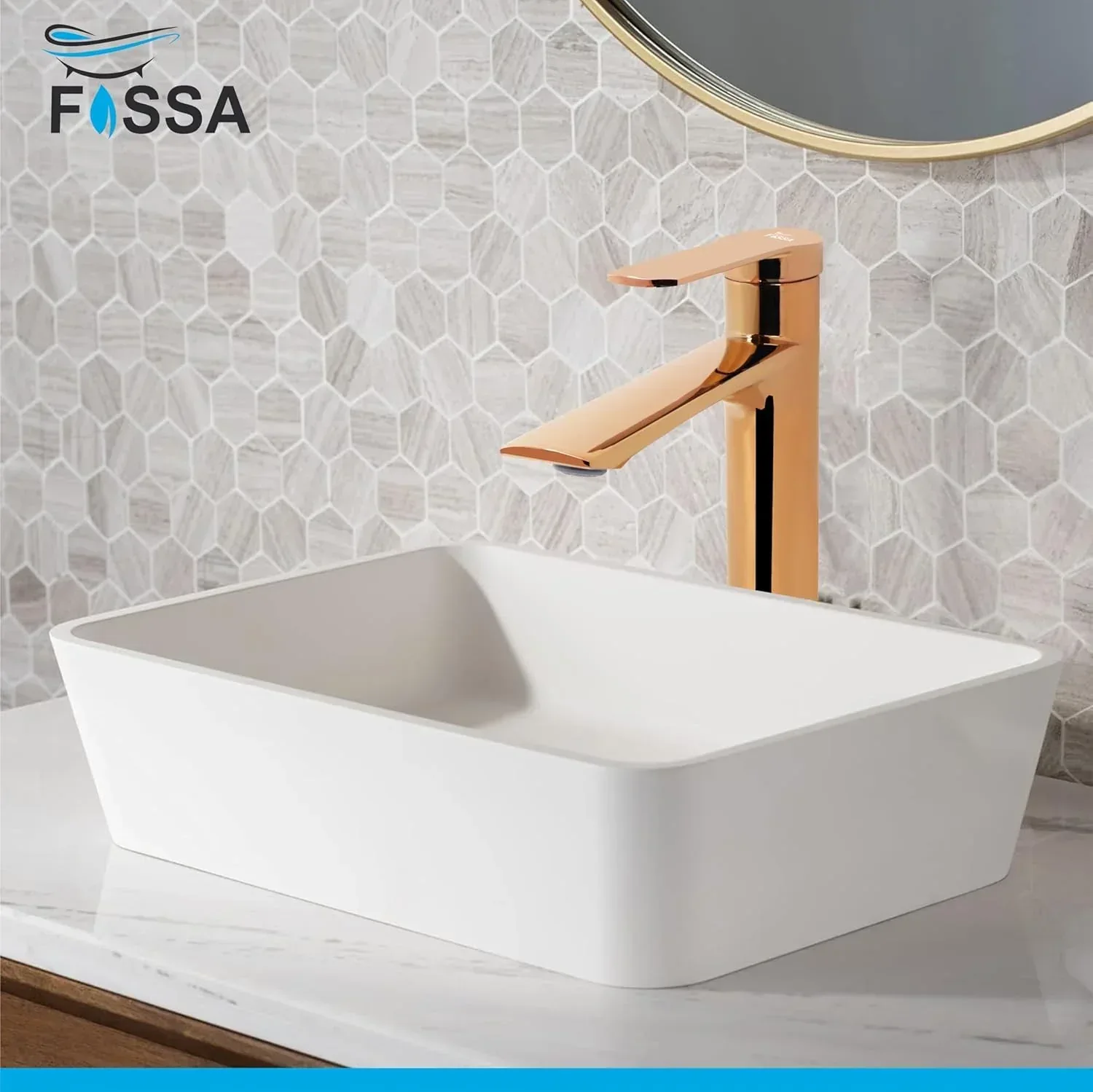 Olive Extended Body Brass Wash Basin Mixer Tap (Rose Gold) - Image 3