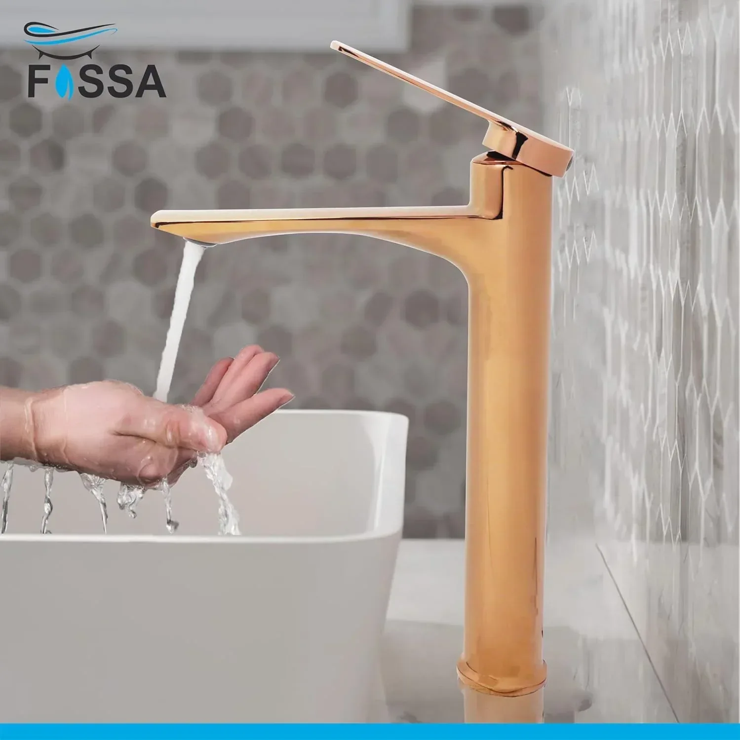 Olive Extended Body Brass Wash Basin Mixer Tap (Rose Gold) - Image 4