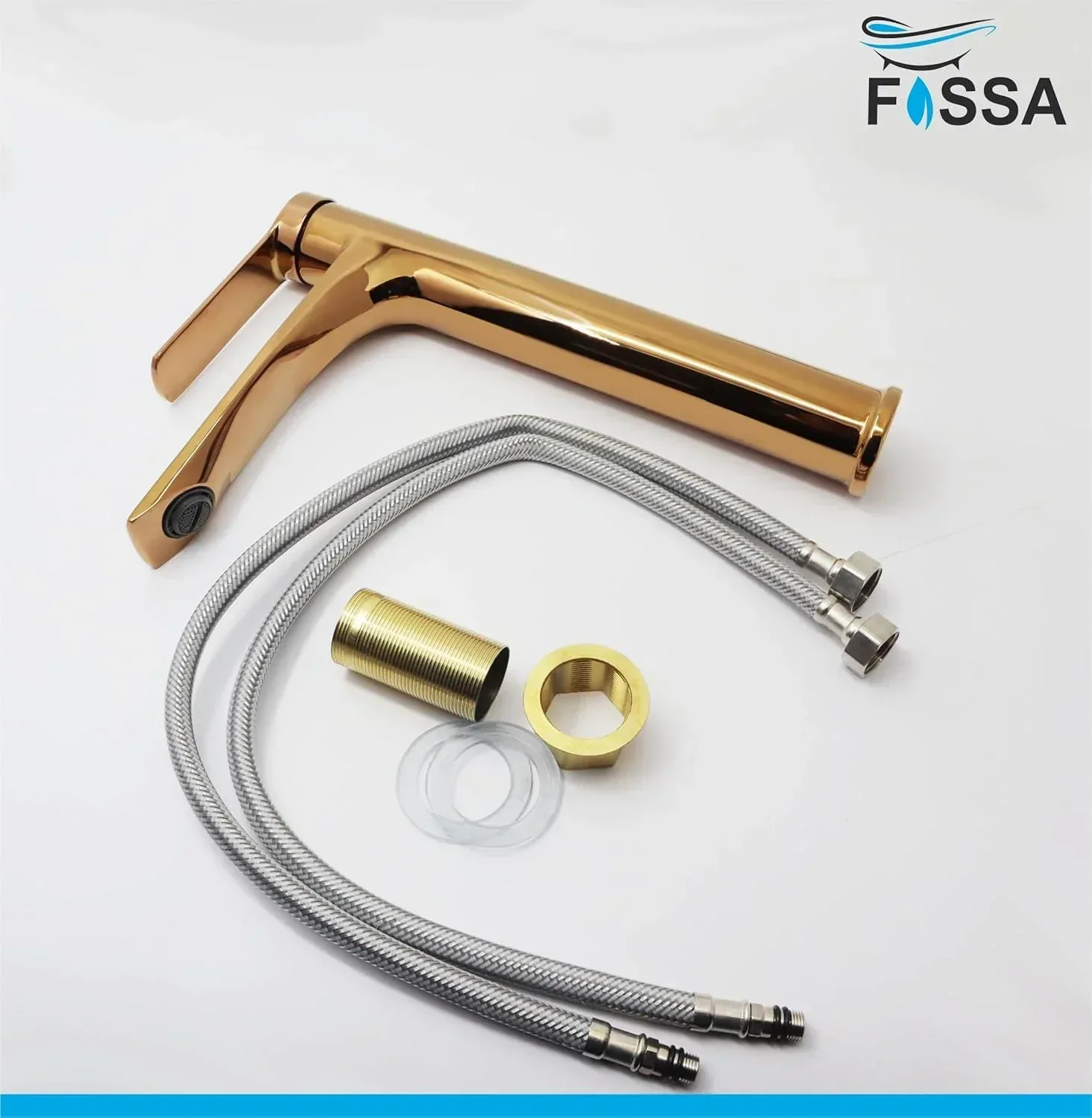 Olive Extended Body Brass Wash Basin Mixer Tap (Rose Gold) - Image 6
