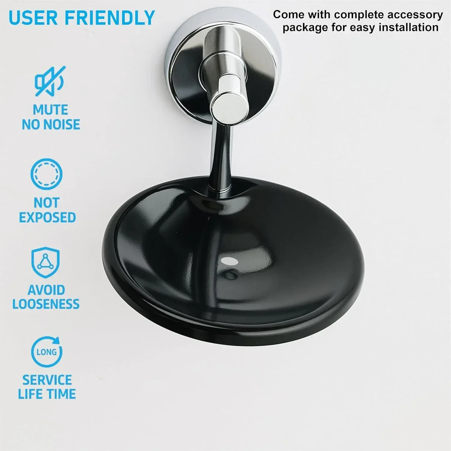 Round Stainless Steel Wall Mounted Soap Dish – Silver + Black - Image 5