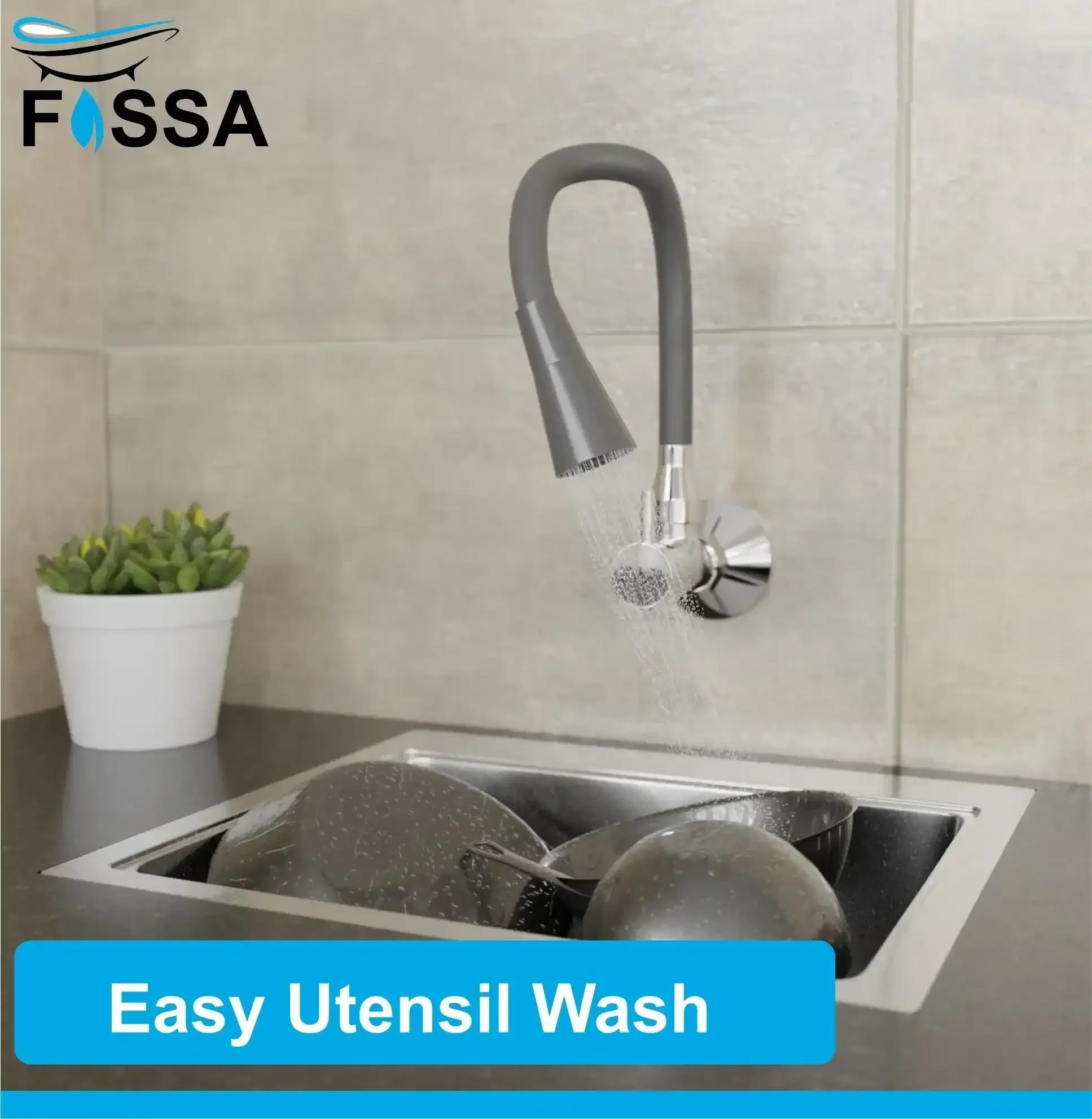 Brass Sink Cock Single-Flow Stainless Steel Flexible 360° Swivel Spout Kitchen Sink Tap Grey - Image 3